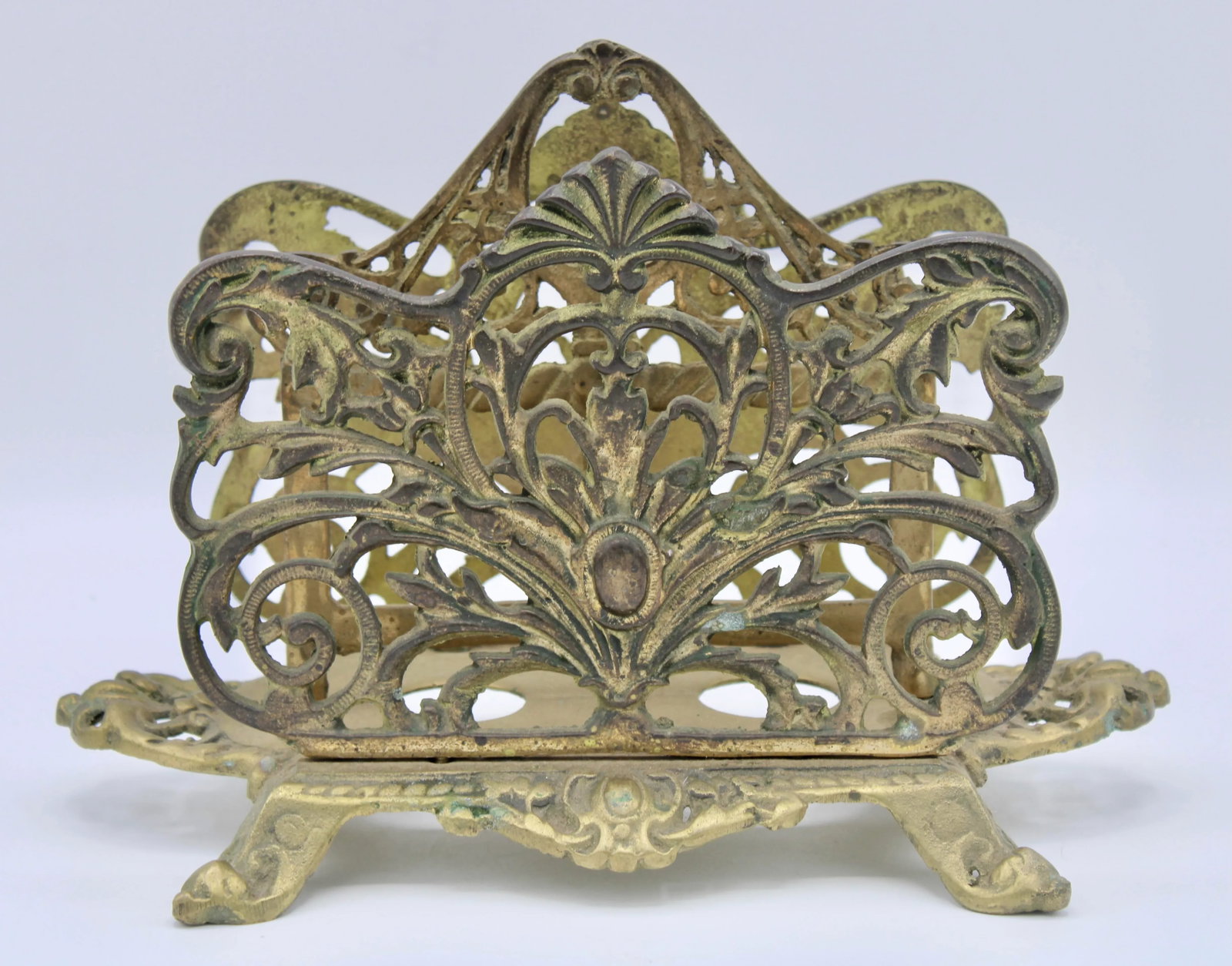 Antique Art Nouveau French Brass Letter Rack / Stationary Holder - 7