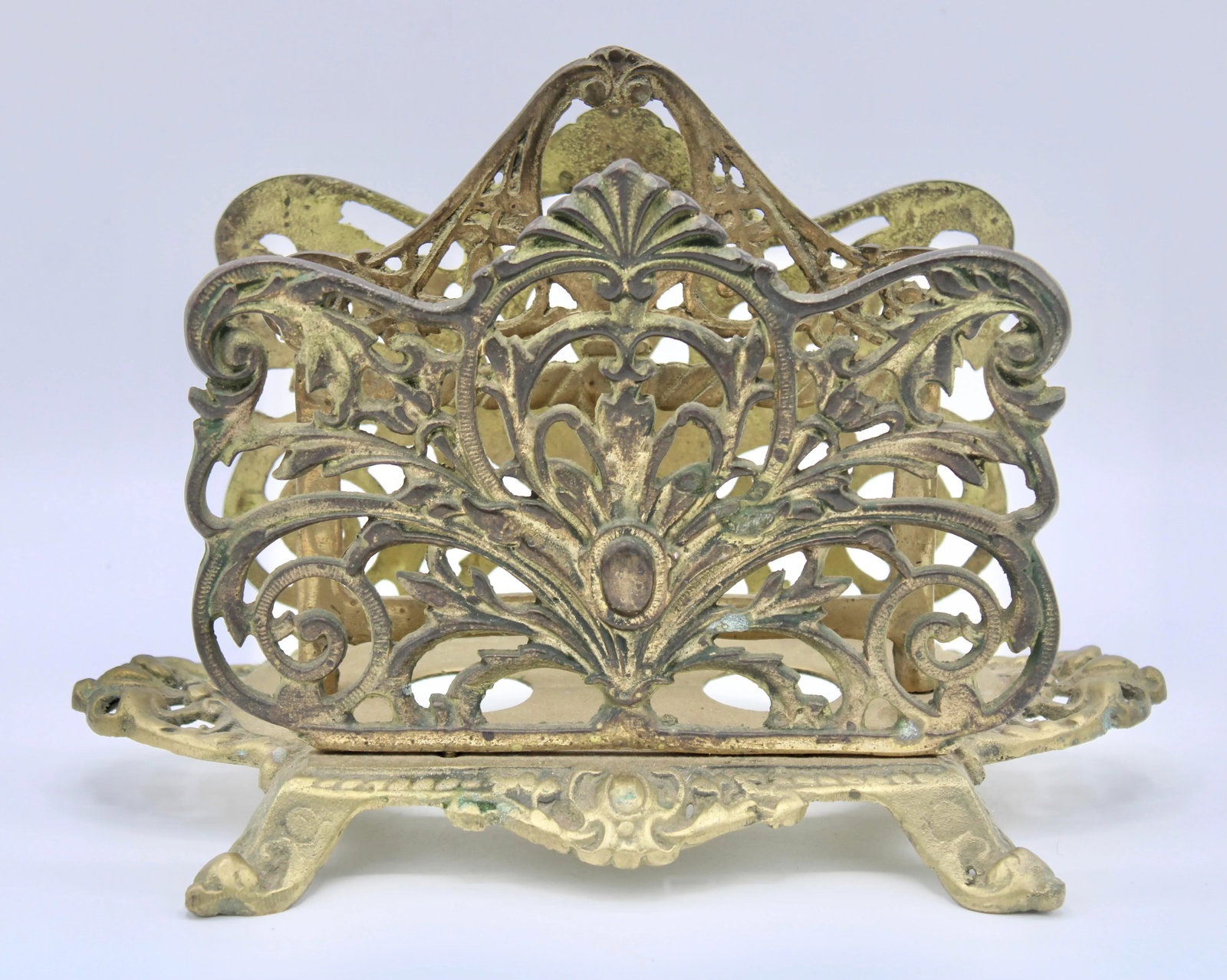 Antique Art Nouveau French Brass Letter Rack / Stationary Holder - 8
