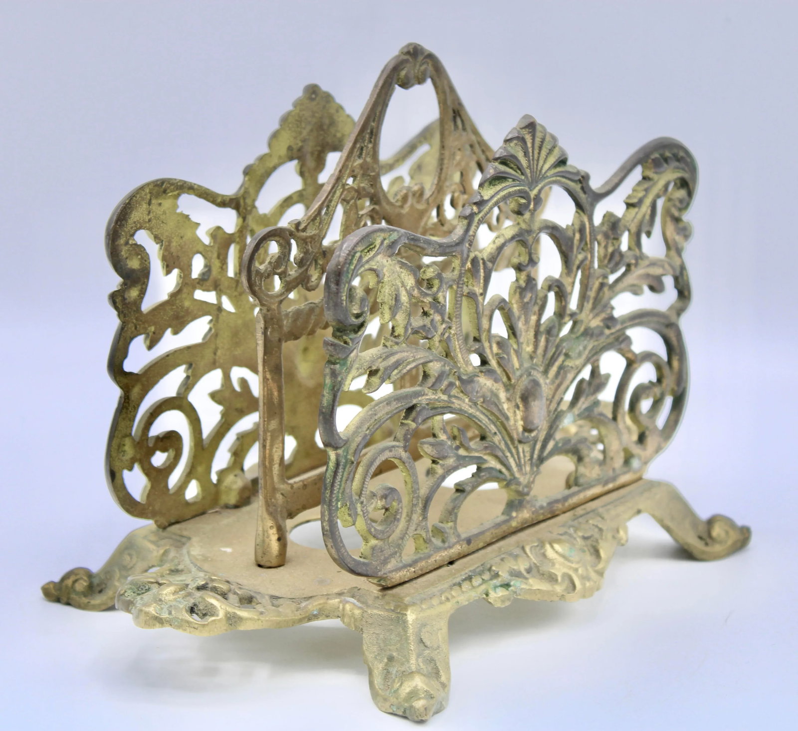 Antique Art Nouveau French Brass Letter Rack / Stationary Holder - 9