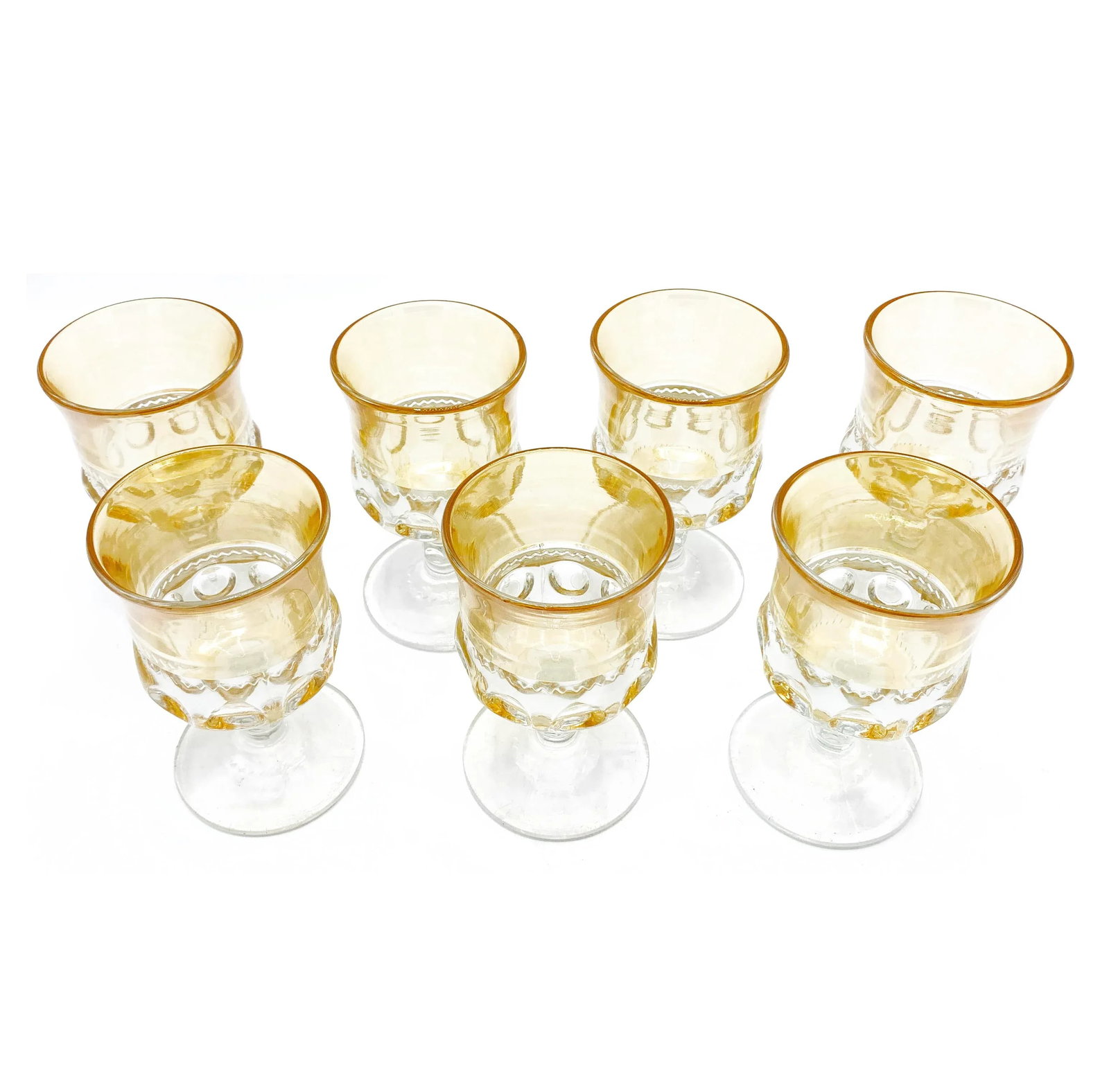 Mid-Century Modern Tiffin Peach Thumbprint Kings Crown Goblets - 7 Pieces - 2