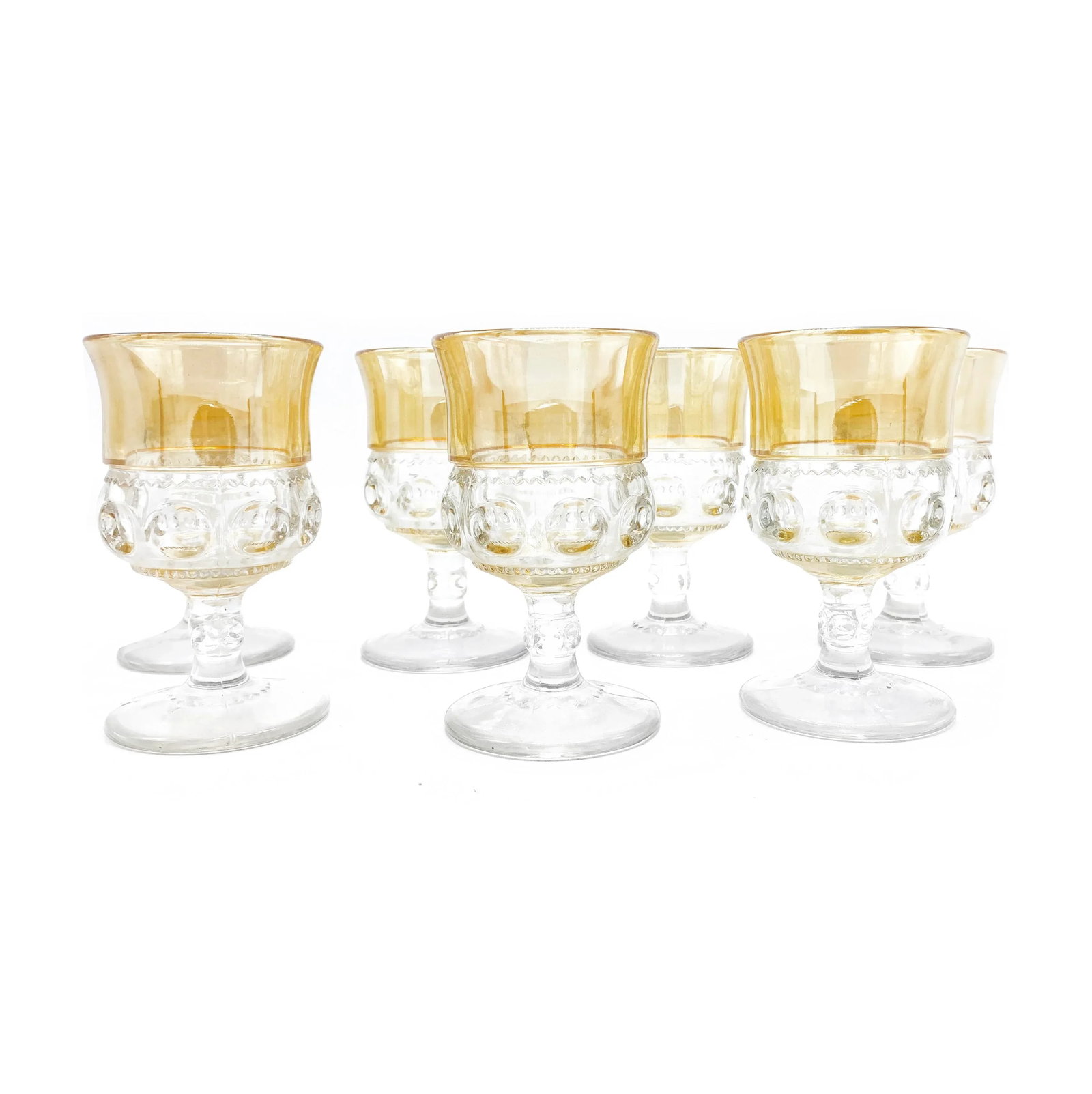 Mid-Century Modern Tiffin Peach Thumbprint Kings Crown Goblets - 7 Pieces - 3
