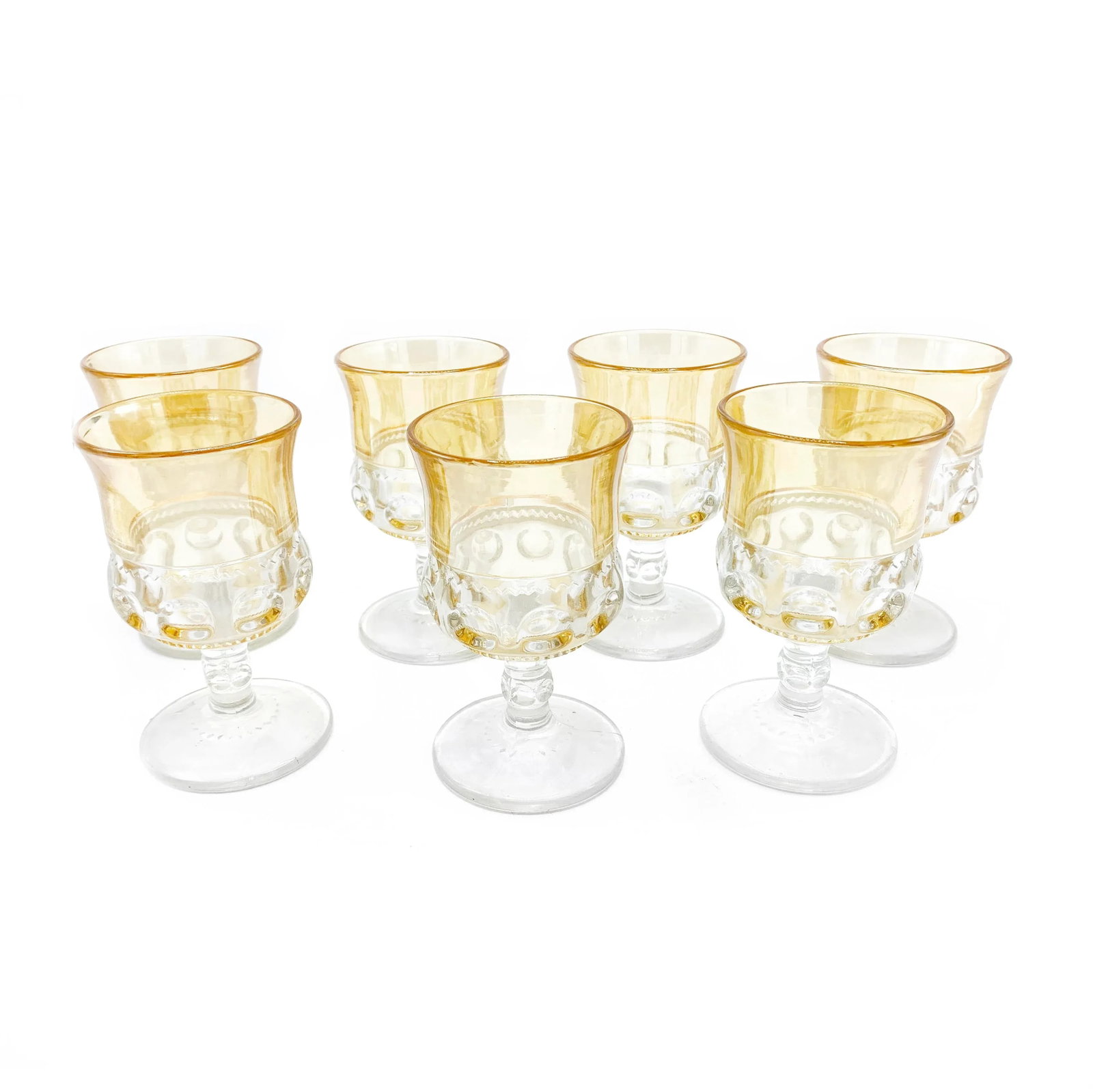 Mid-Century Modern Tiffin Peach Thumbprint Kings Crown Goblets - 7 Pieces - 4