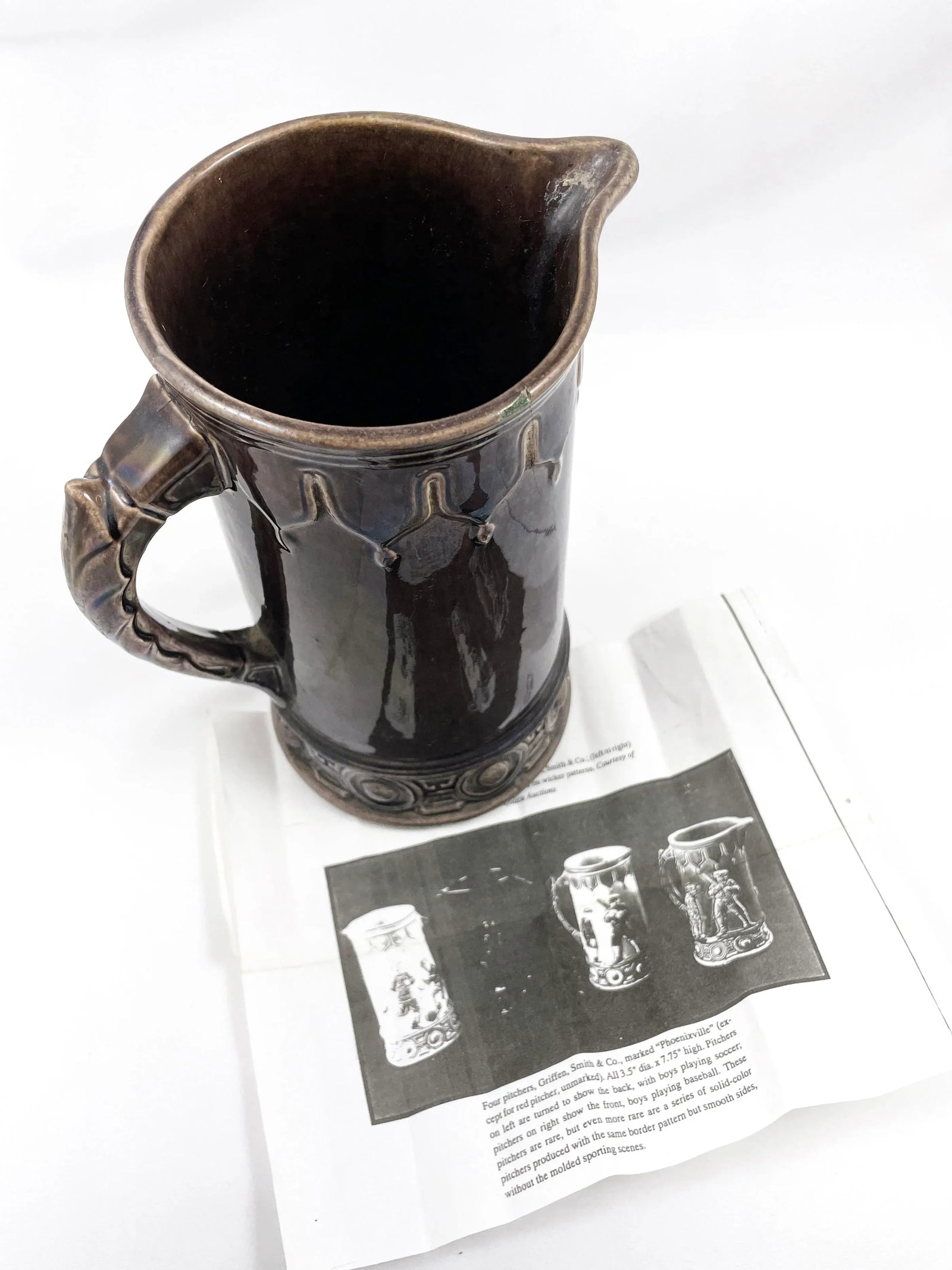 Circa 1880s Griffin, Smith & Hill Etruscan Majolica Cider Pitcher - 6