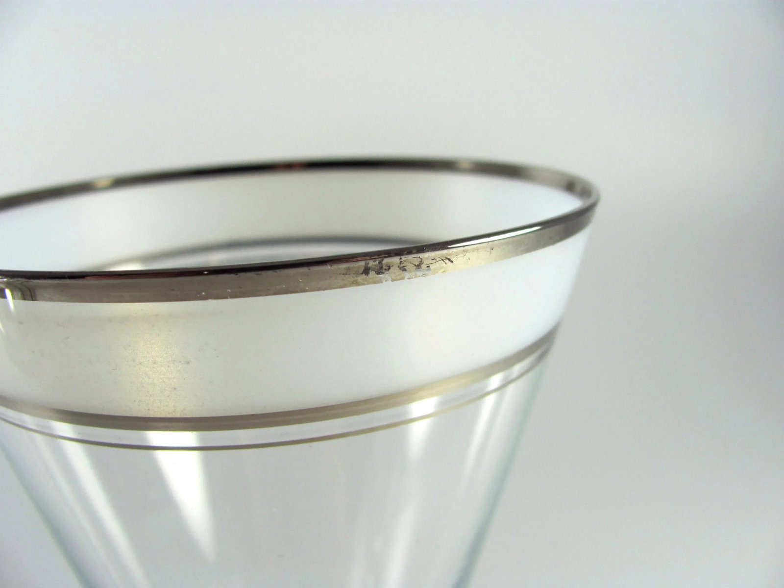 1930s Art Deco Platinum and Frosted Band Footed Conical Glass Tumblers - Set of 10 - 10