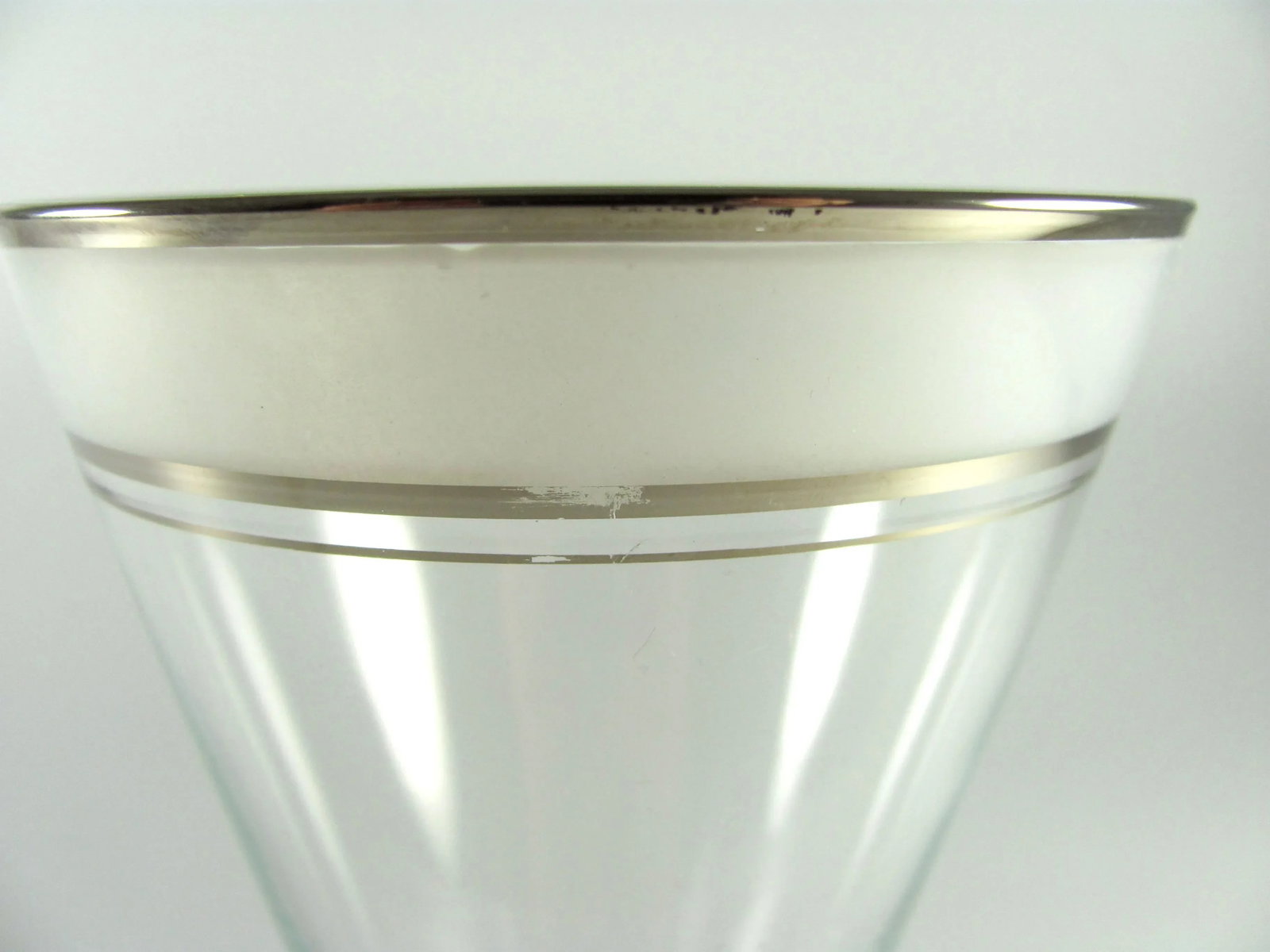1930s Art Deco Platinum and Frosted Band Footed Conical Glass Tumblers - Set of 10 - 12