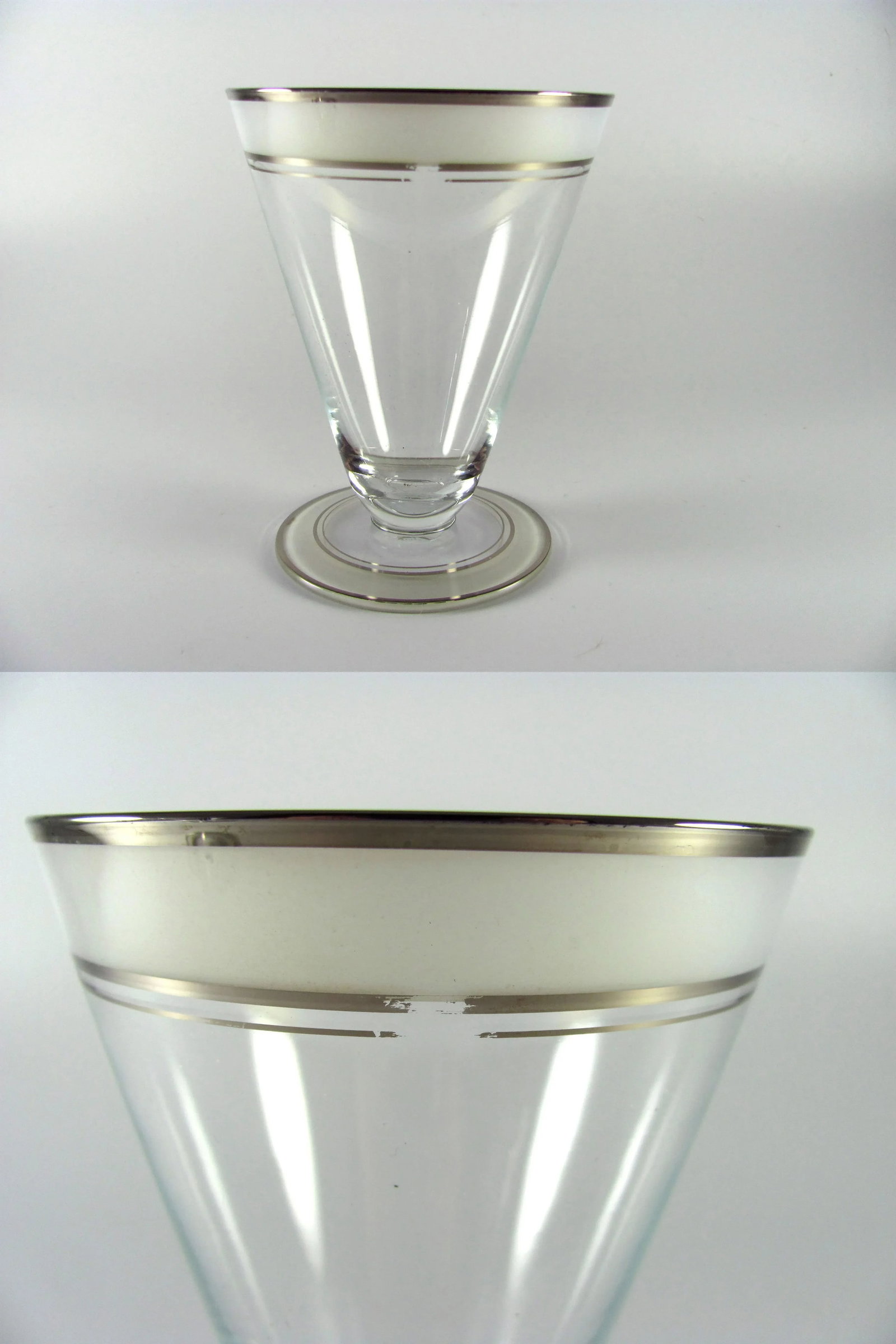 1930s Art Deco Platinum and Frosted Band Footed Conical Glass Tumblers - Set of 10 - 3