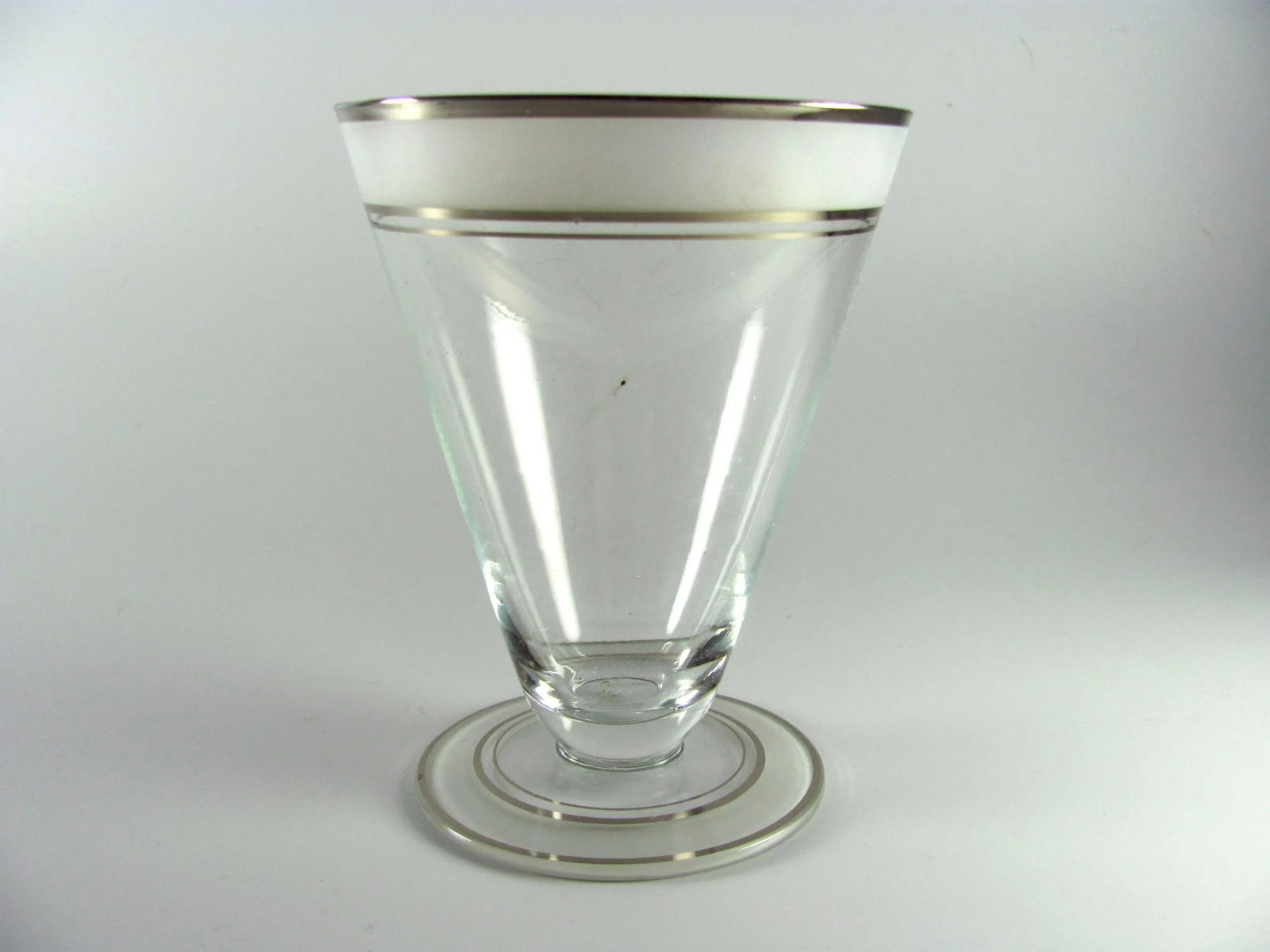 1930s Art Deco Platinum and Frosted Band Footed Conical Glass Tumblers - Set of 10 - 5