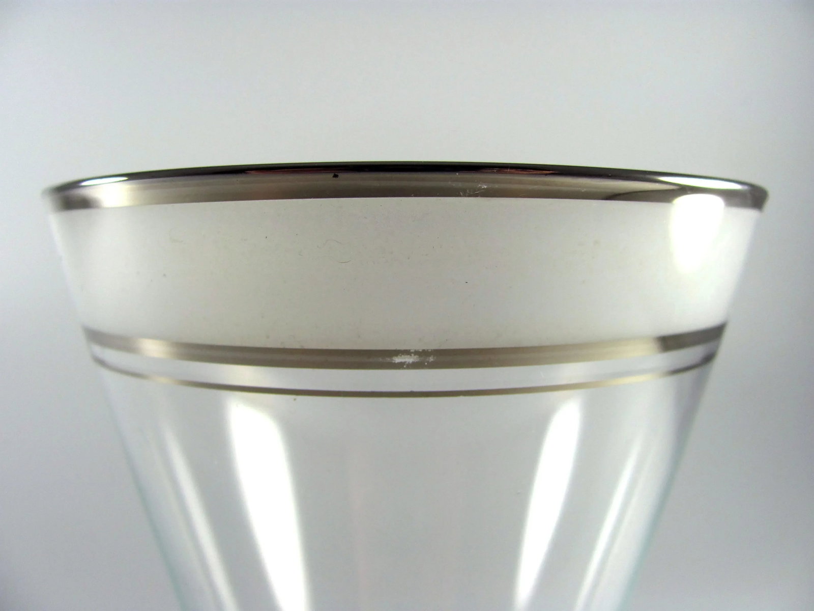 1930s Art Deco Platinum and Frosted Band Footed Conical Glass Tumblers - Set of 10 - 7