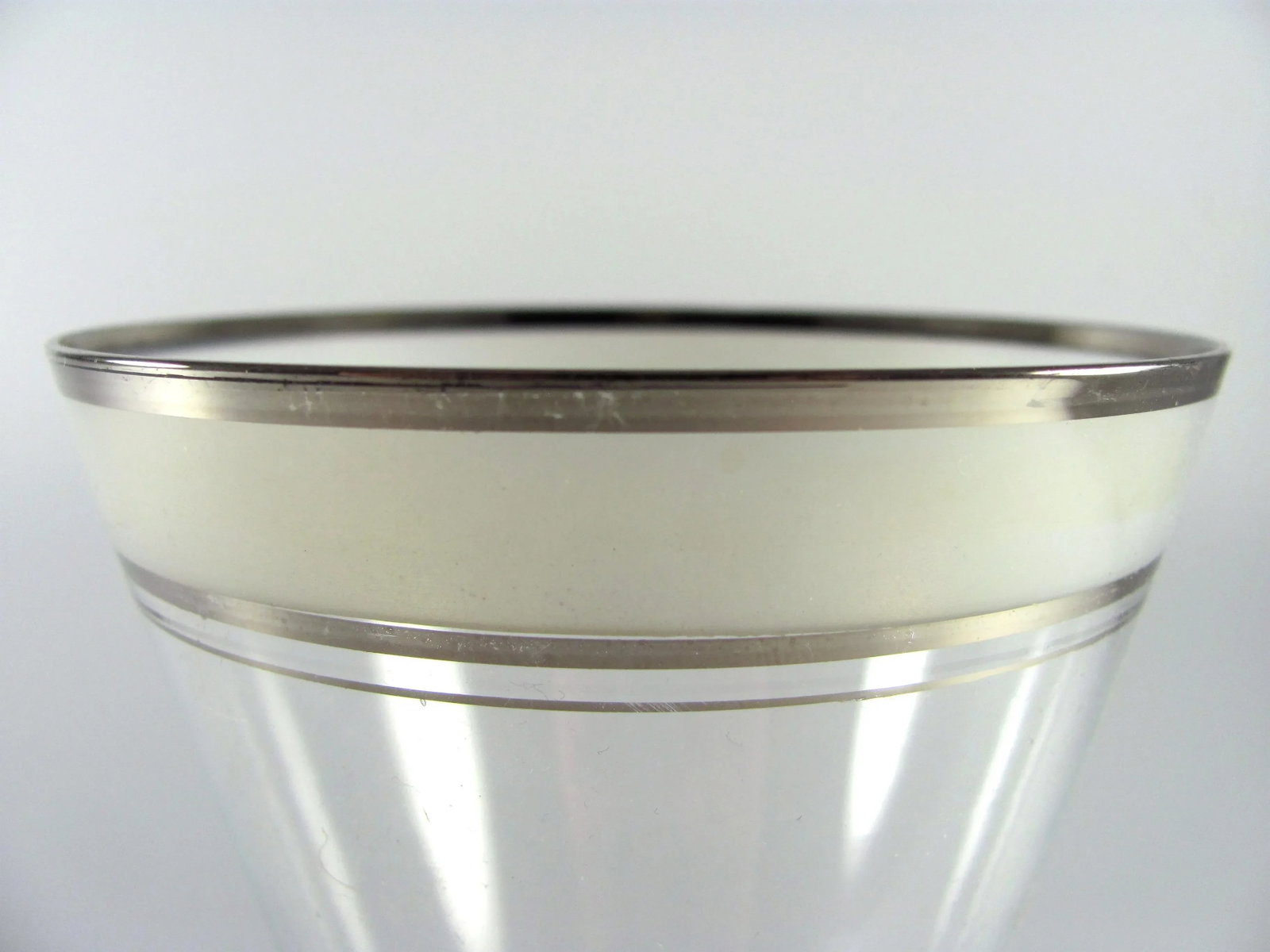 1930s Art Deco Platinum and Frosted Band Footed Conical Glass Tumblers - Set of 10 - 8