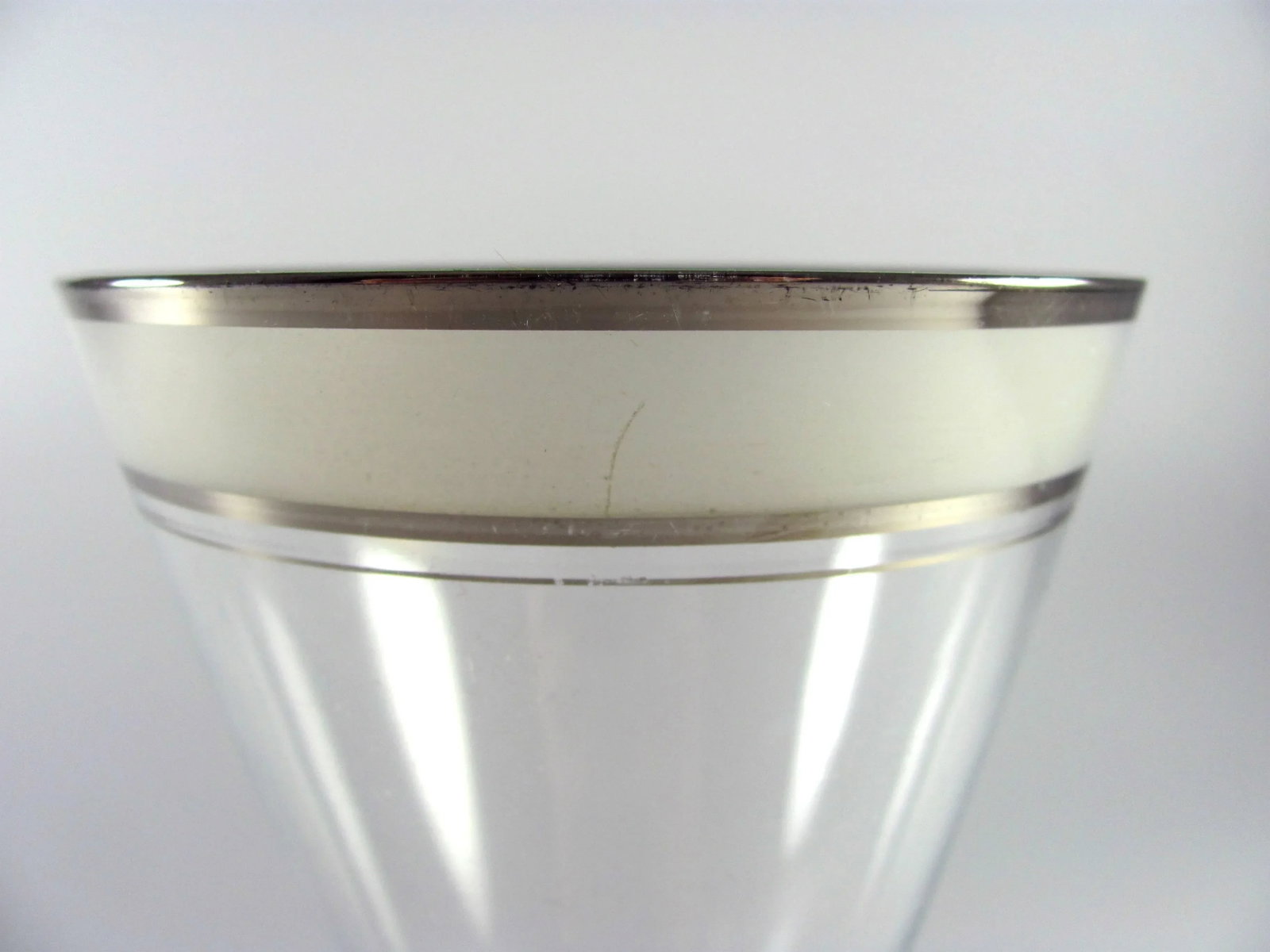 1930s Art Deco Platinum and Frosted Band Footed Conical Glass Tumblers - Set of 10 - 9