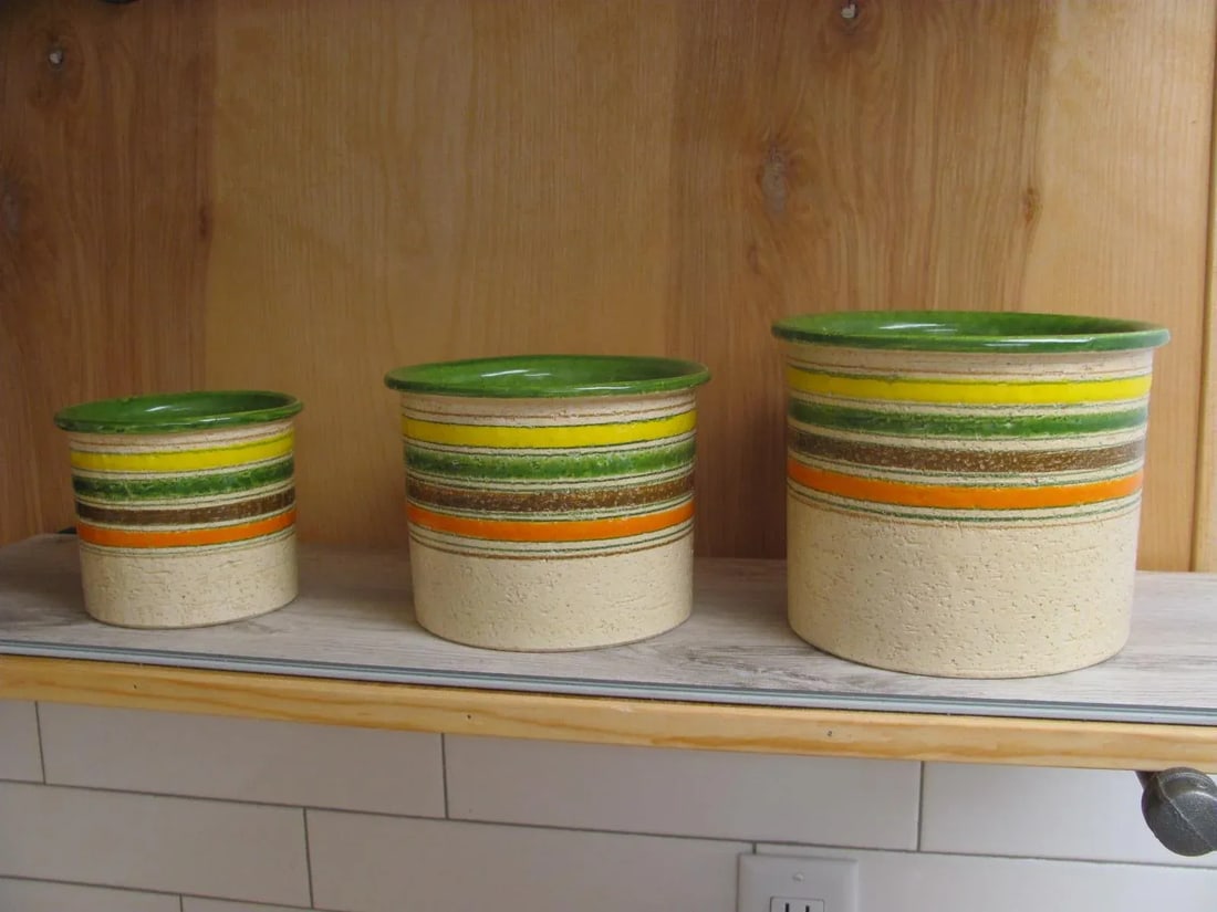 Bitossi for Rosenthal Netter - Set of 3 Circa 1960s Stripped Multi Color Ceramic Nesting Vases / Pot - 11