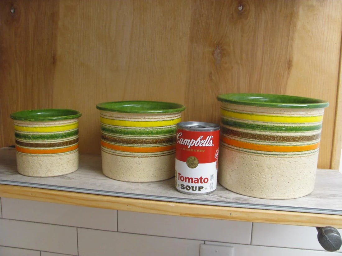 Bitossi for Rosenthal Netter - Set of 3 Circa 1960s Stripped Multi Color Ceramic Nesting Vases / Pot - 2