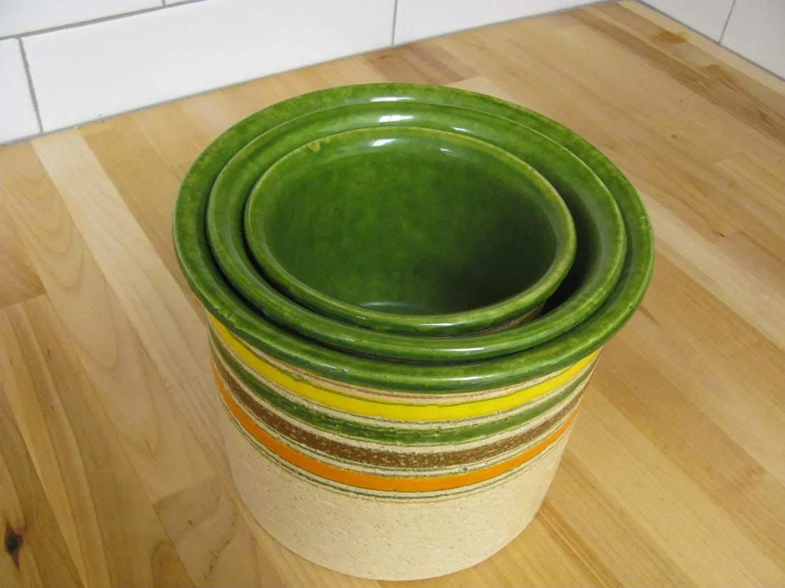 Bitossi for Rosenthal Netter - Set of 3 Circa 1960s Stripped Multi Color Ceramic Nesting Vases / Pot - 3