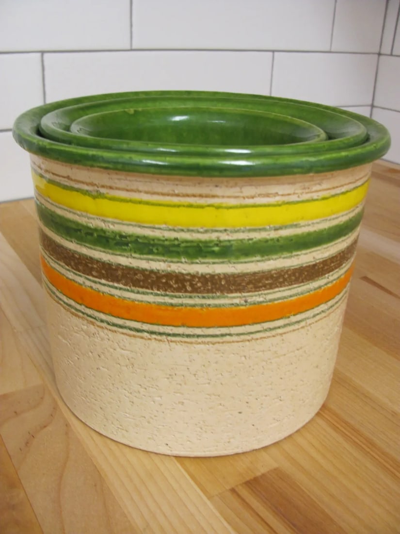 Bitossi for Rosenthal Netter - Set of 3 Circa 1960s Stripped Multi Color Ceramic Nesting Vases / Pot - 7