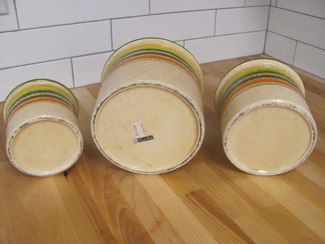 Bitossi for Rosenthal Netter - Set of 3 Circa 1960s Stripped Multi Color Ceramic Nesting Vases / Pot - 8
