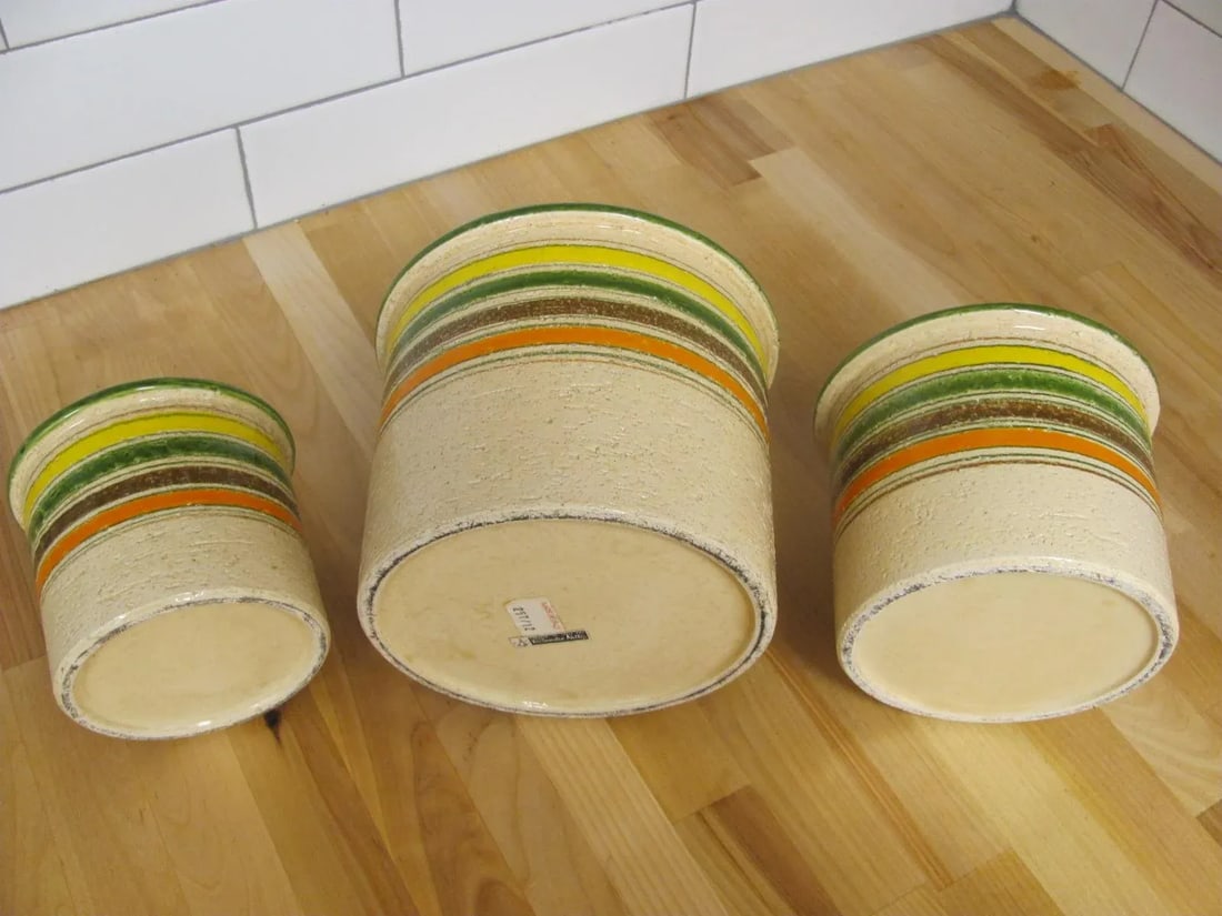 Bitossi for Rosenthal Netter - Set of 3 Circa 1960s Stripped Multi Color Ceramic Nesting Vases / Pot - 9