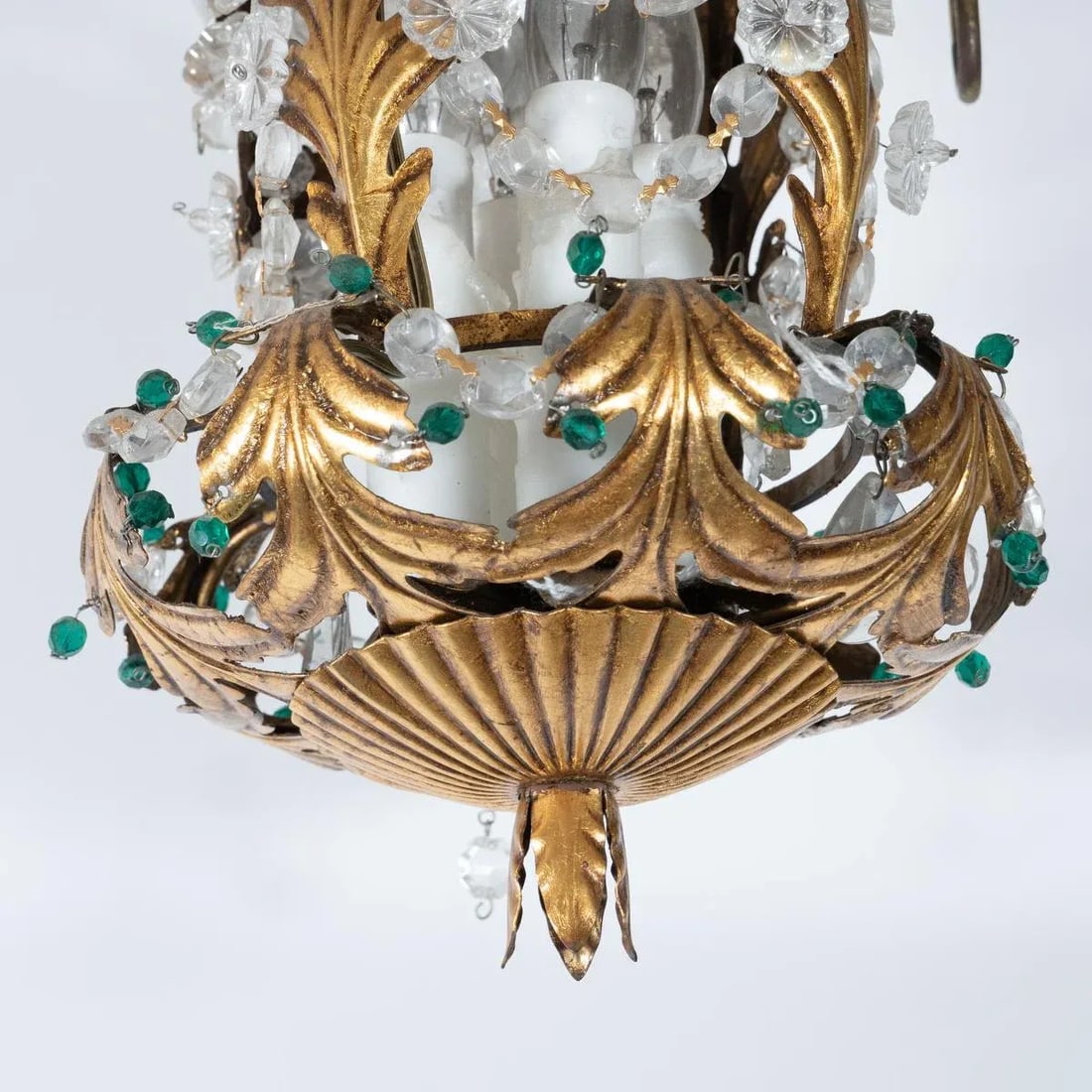 Vintage 1960s Gilt Metal and Crystal Lantern Style Pendant - 10