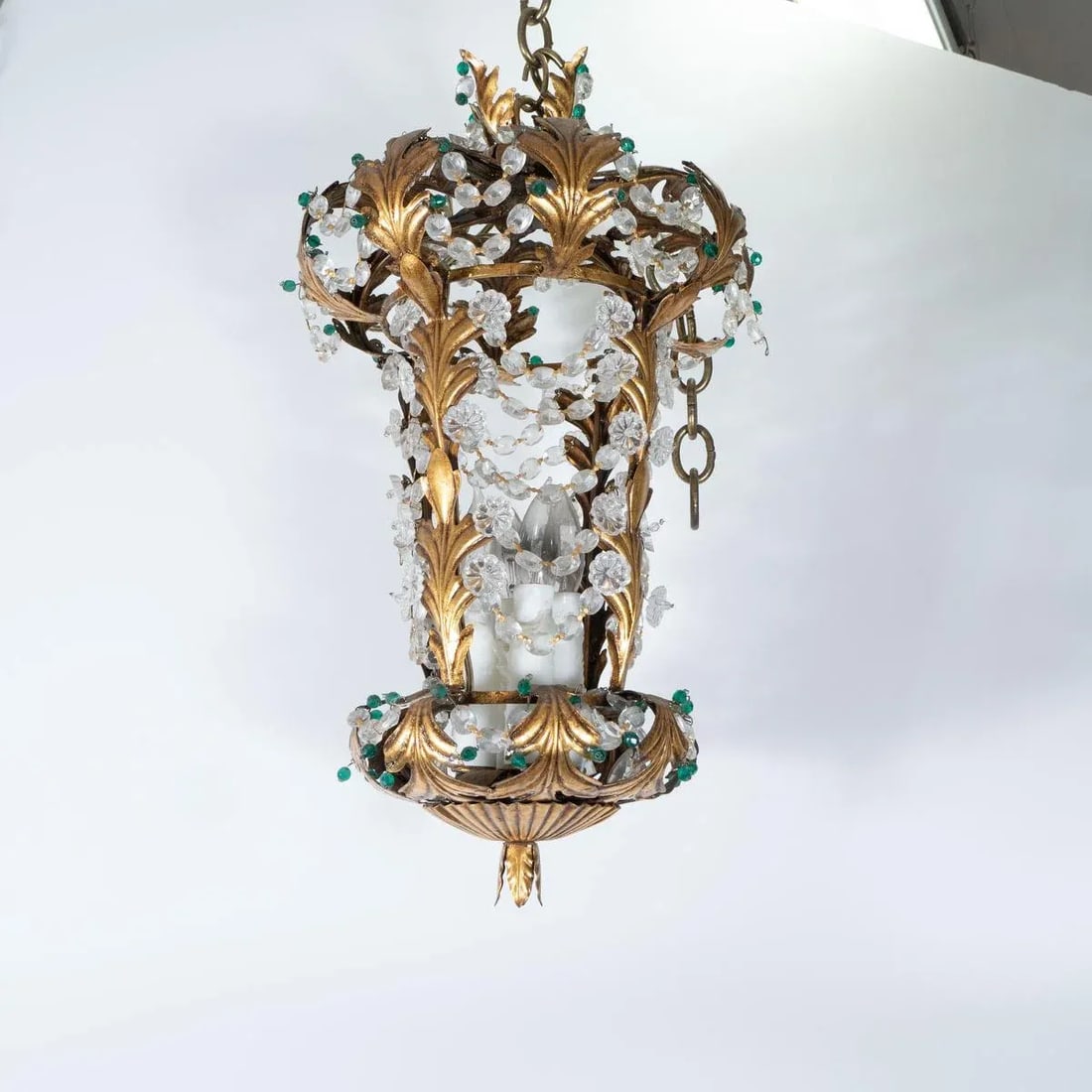 Vintage 1960s Gilt Metal and Crystal Lantern Style Pendant - 2