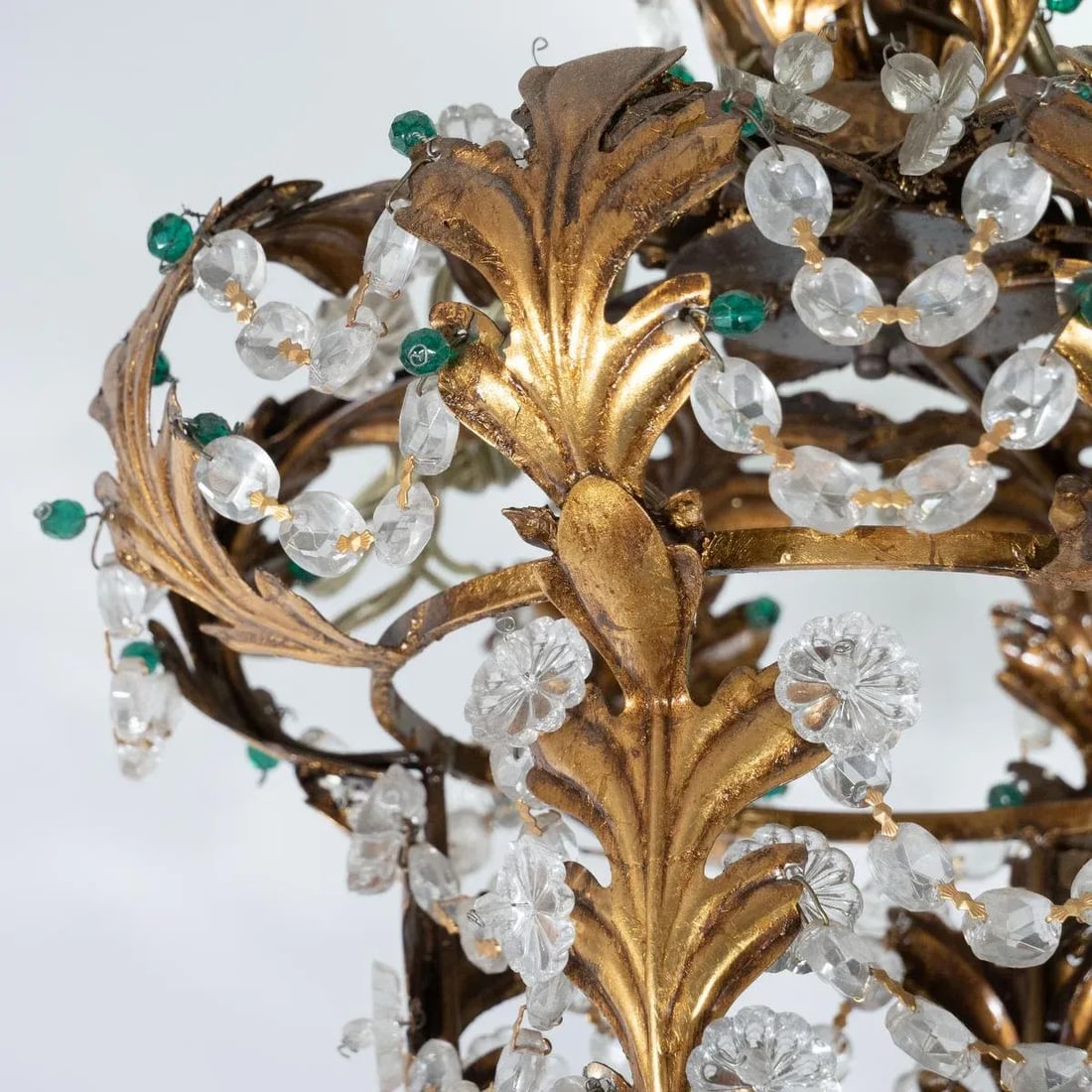 Vintage 1960s Gilt Metal and Crystal Lantern Style Pendant - 4