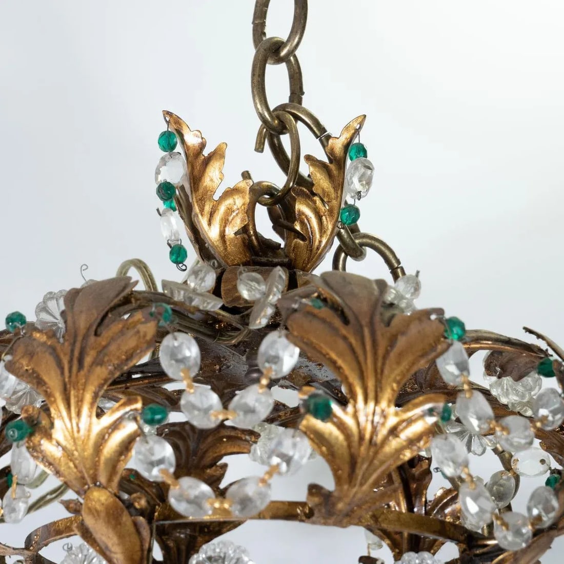 Vintage 1960s Gilt Metal and Crystal Lantern Style Pendant - 6
