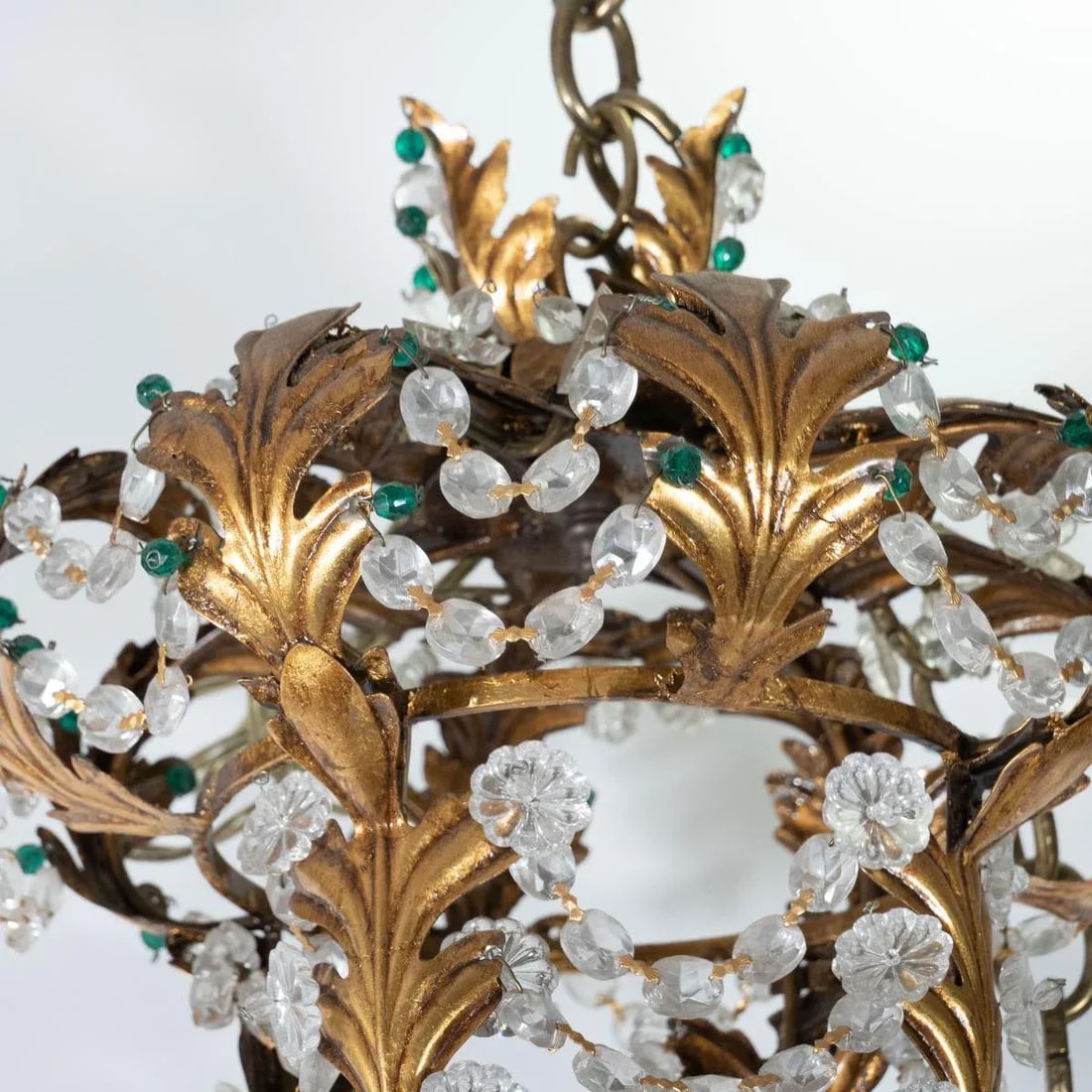 Vintage 1960s Gilt Metal and Crystal Lantern Style Pendant - 7