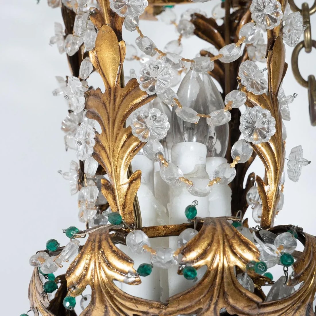 Vintage 1960s Gilt Metal and Crystal Lantern Style Pendant - 8
