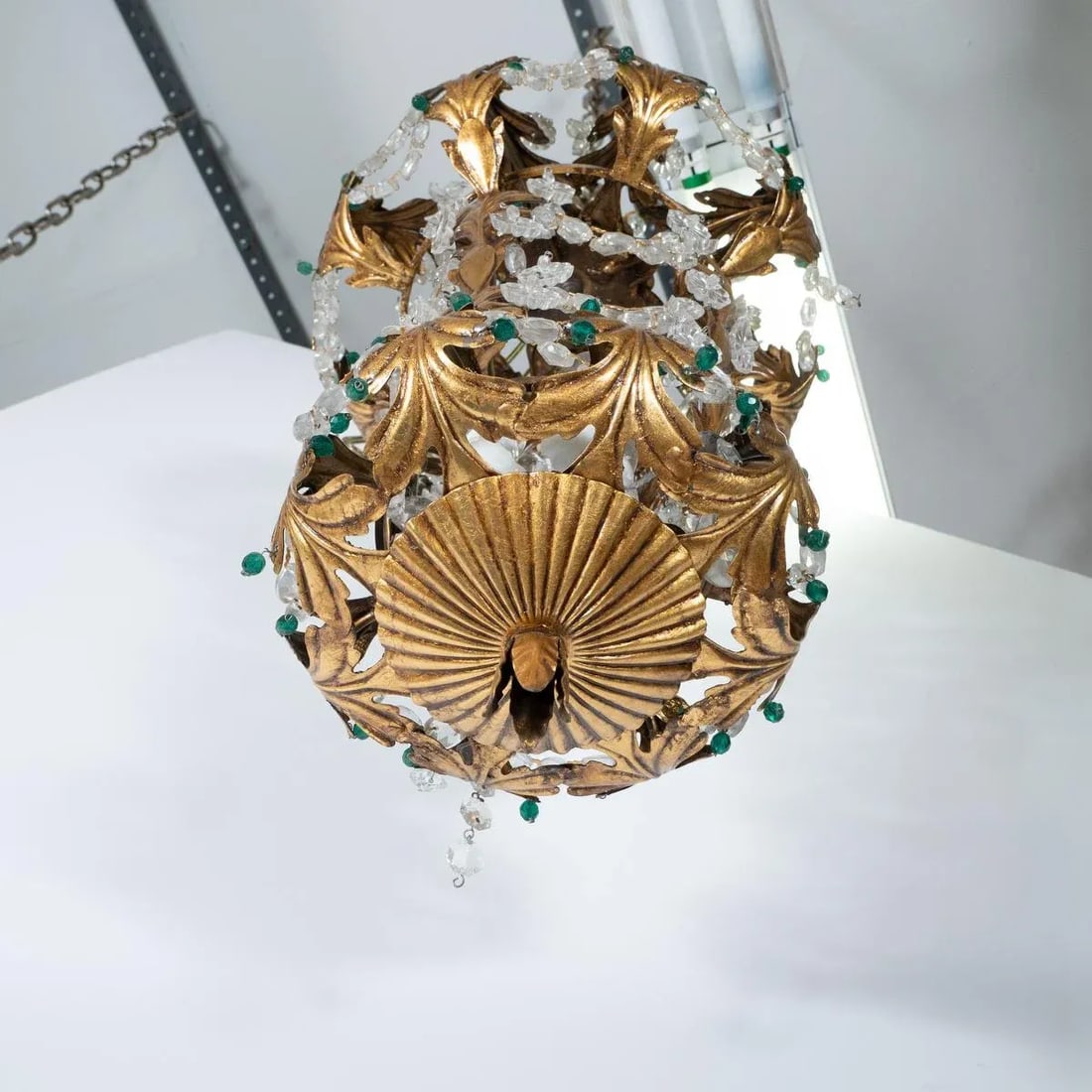Vintage 1960s Gilt Metal and Crystal Lantern Style Pendant - 9