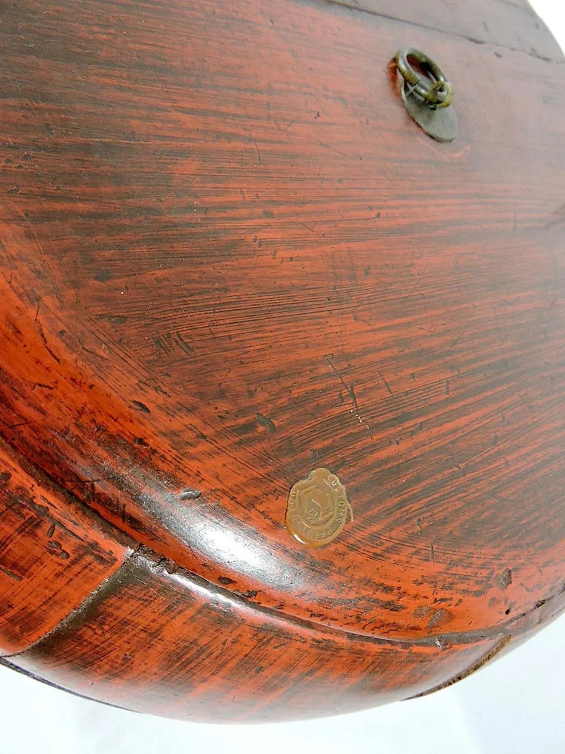 Large Antique Chinese Round Elm Wood Banded Rustic Storage Box / Container With Antiquities Seal - 7