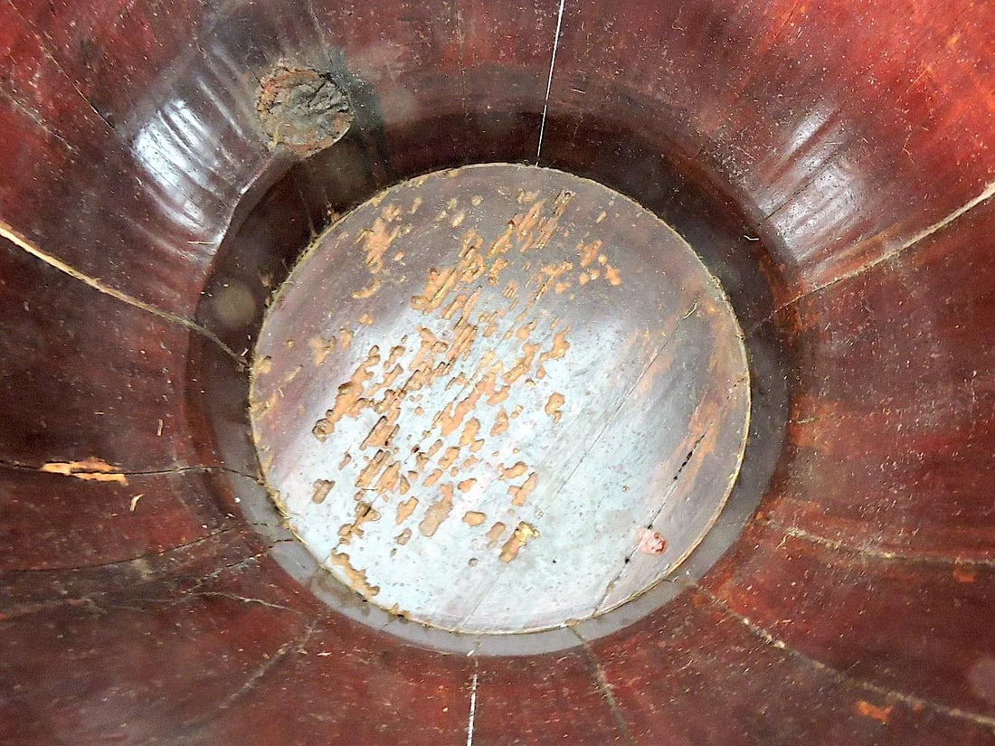 Large Antique Chinese Round Elm Wood Banded Rustic Storage Box / Container With Antiquities Seal - 9
