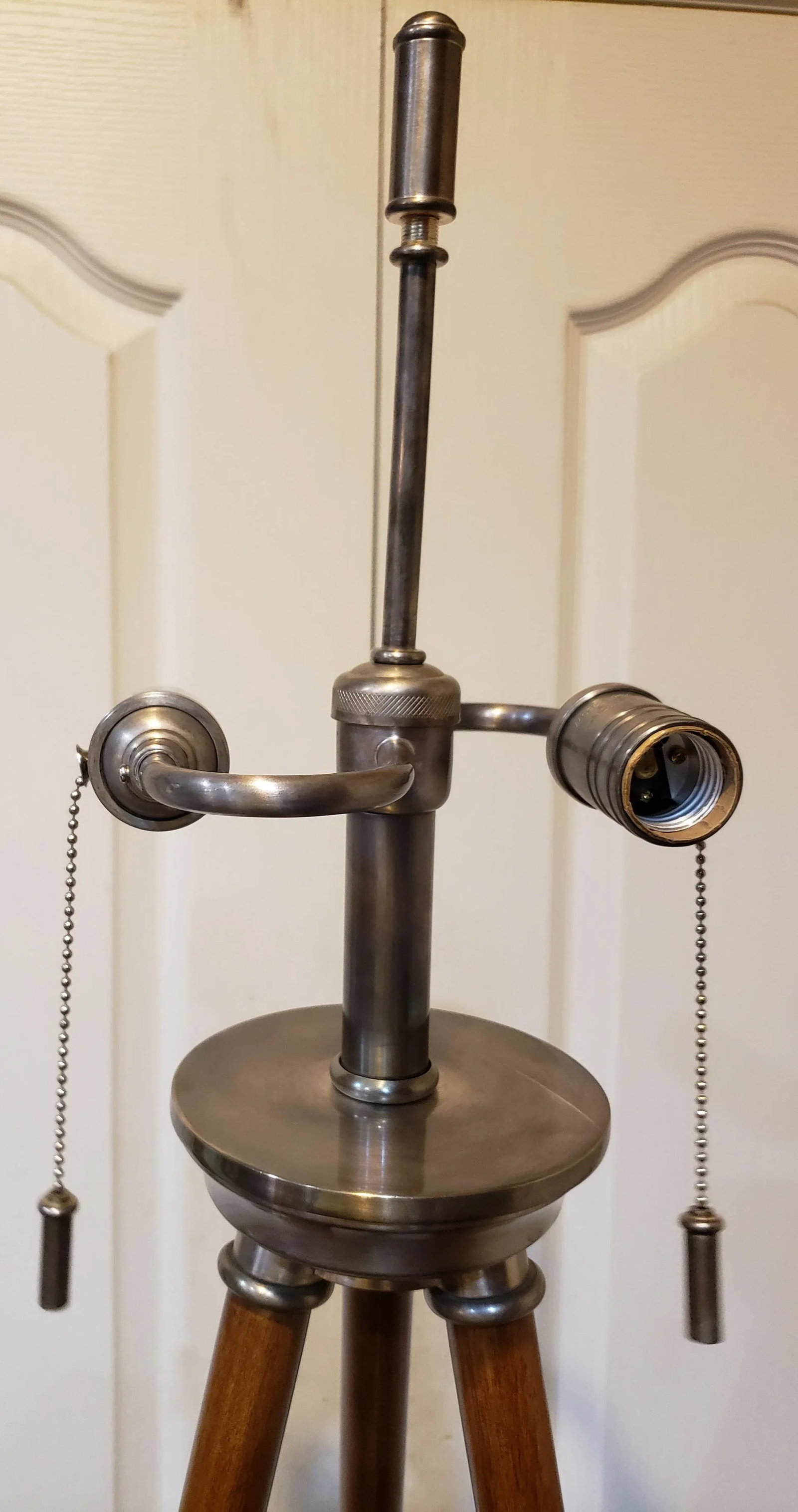1970s Solid Maple and Nickel Tripod Table Lamps - a Pair - 4