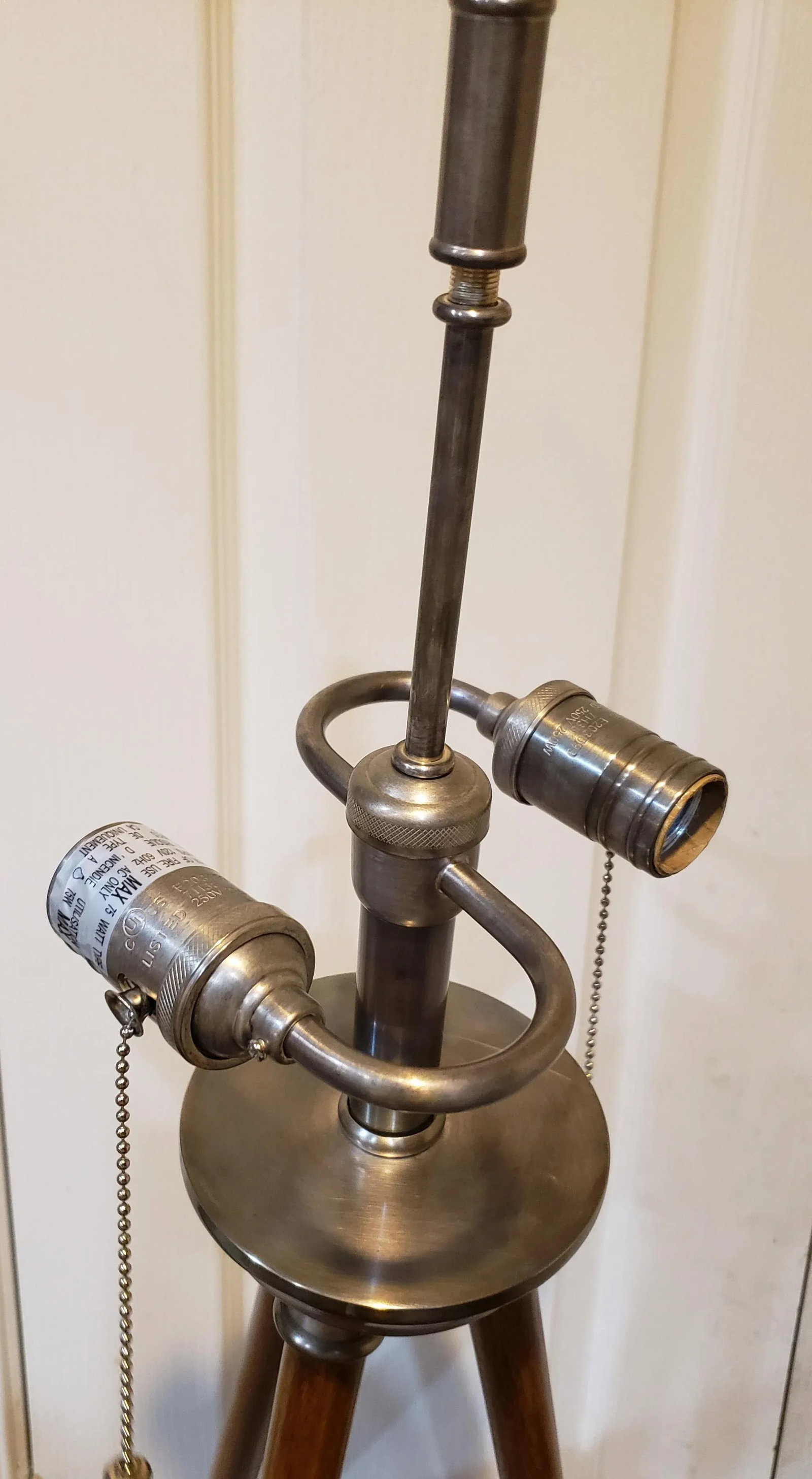 1970s Solid Maple and Nickel Tripod Table Lamps - a Pair - 5
