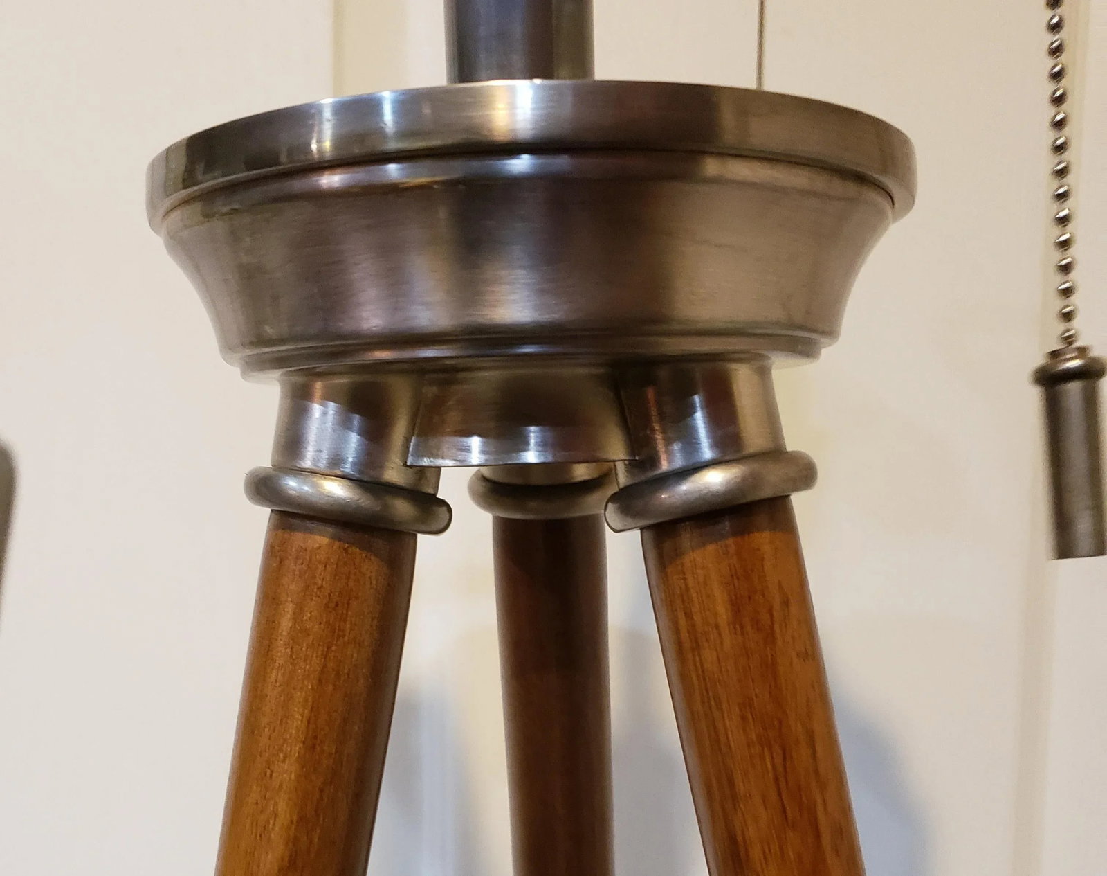 1970s Solid Maple and Nickel Tripod Table Lamps - a Pair - 6