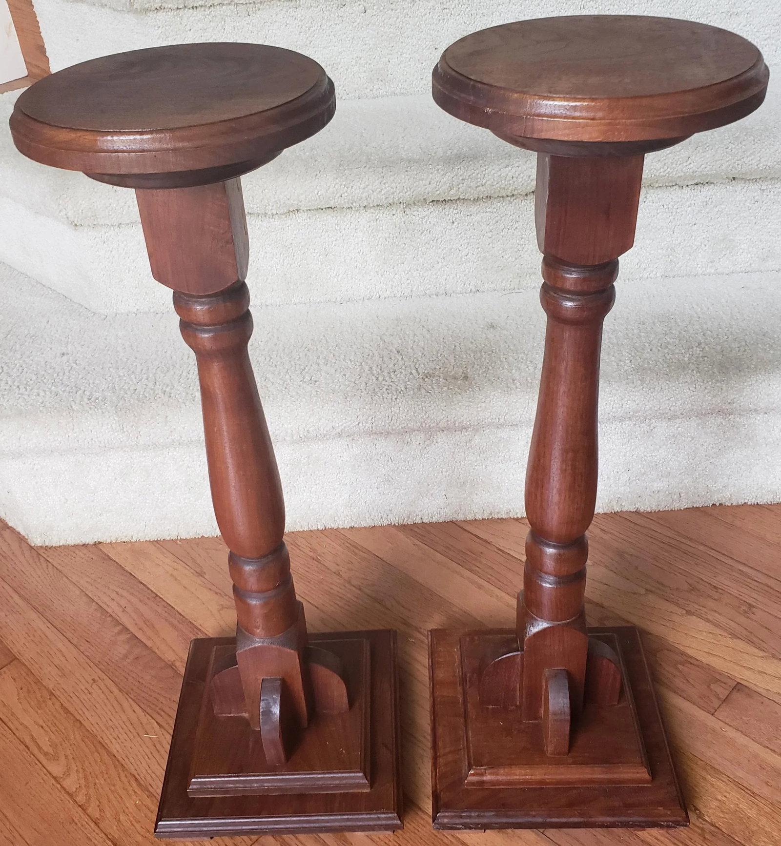 Vintage Torcheres Victorian Style Solid Mahogany Plant Stands - a Pair - 6