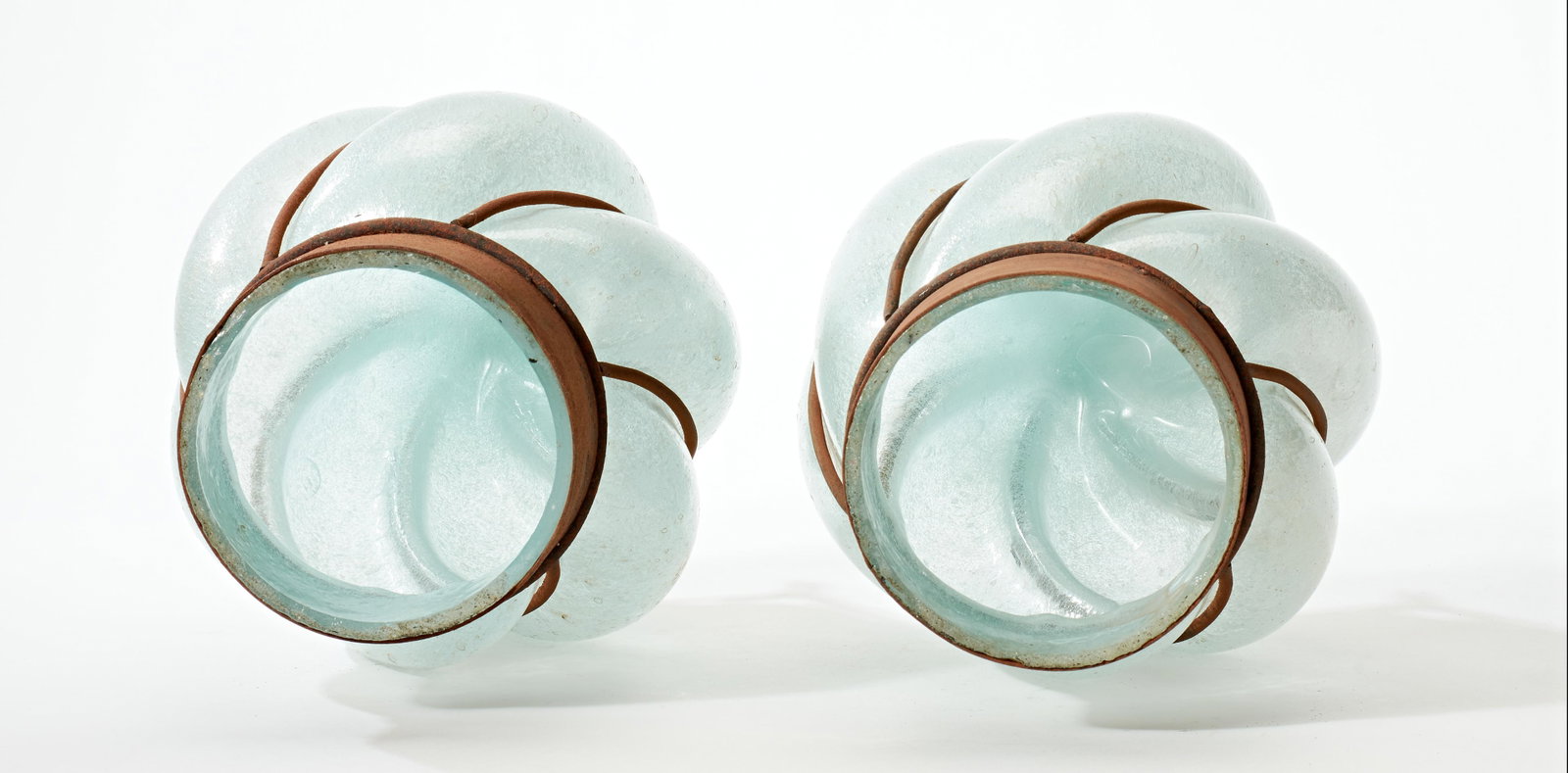 Vintage Wrought Iron and Hand Blown Glass Lamp Shades/Globes - a Pair - 5