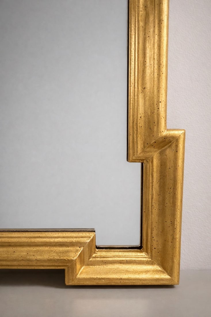 1980s Italian Gold Leaf Arched Mirror in the Manor of LaBarge Stepped Profile Scroll Corners - 3