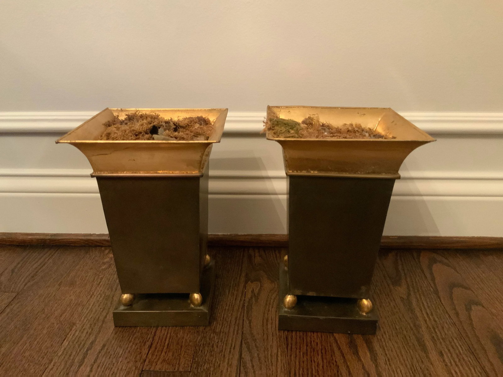 1960s French-Style Chocolate Brown & Gold Planters - a Pair - 13