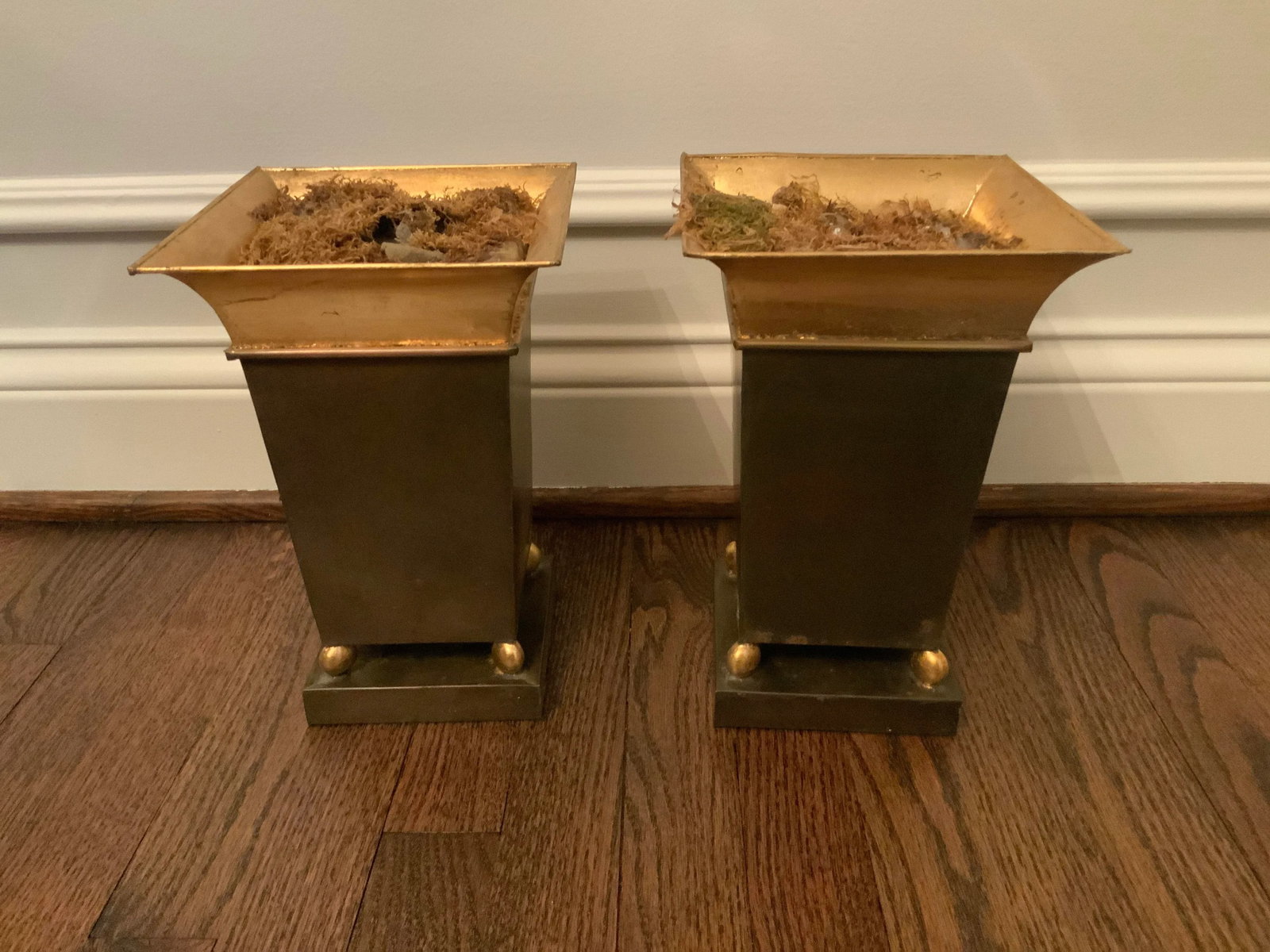 1960s French-Style Chocolate Brown & Gold Planters - a Pair - 2