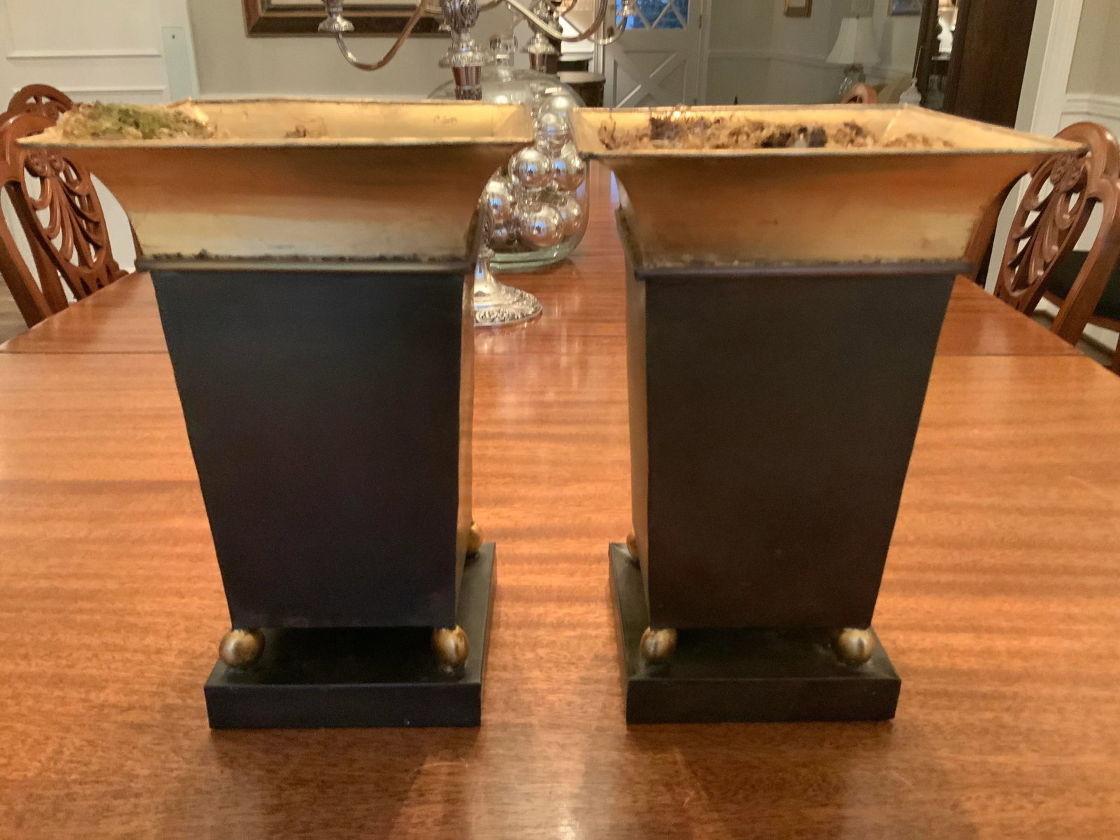 1960s French-Style Chocolate Brown & Gold Planters - a Pair - 3