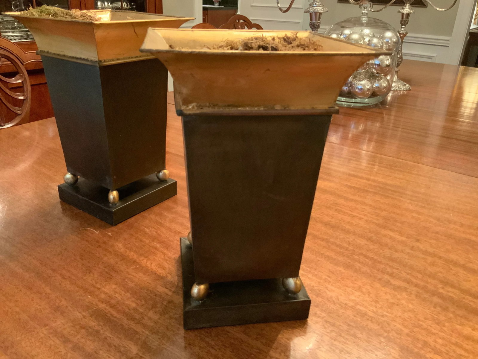 1960s French-Style Chocolate Brown & Gold Planters - a Pair - 5