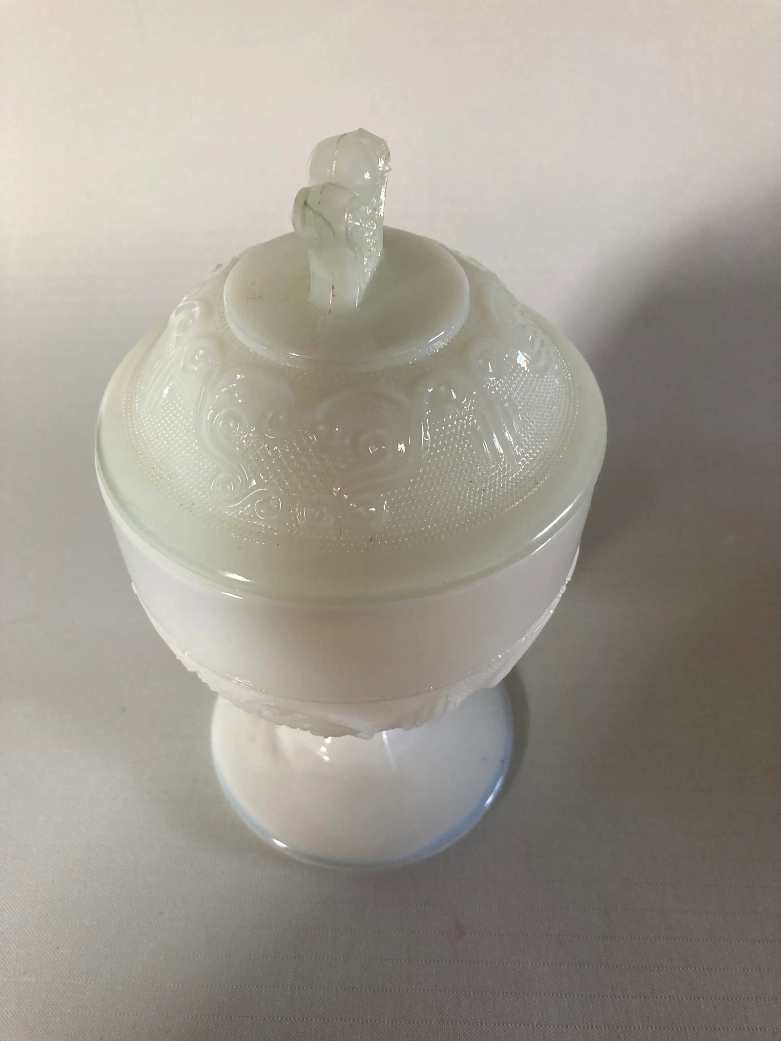 Vintage Opalescent Milk Glass Compote/ Covered Candy Dish - 2