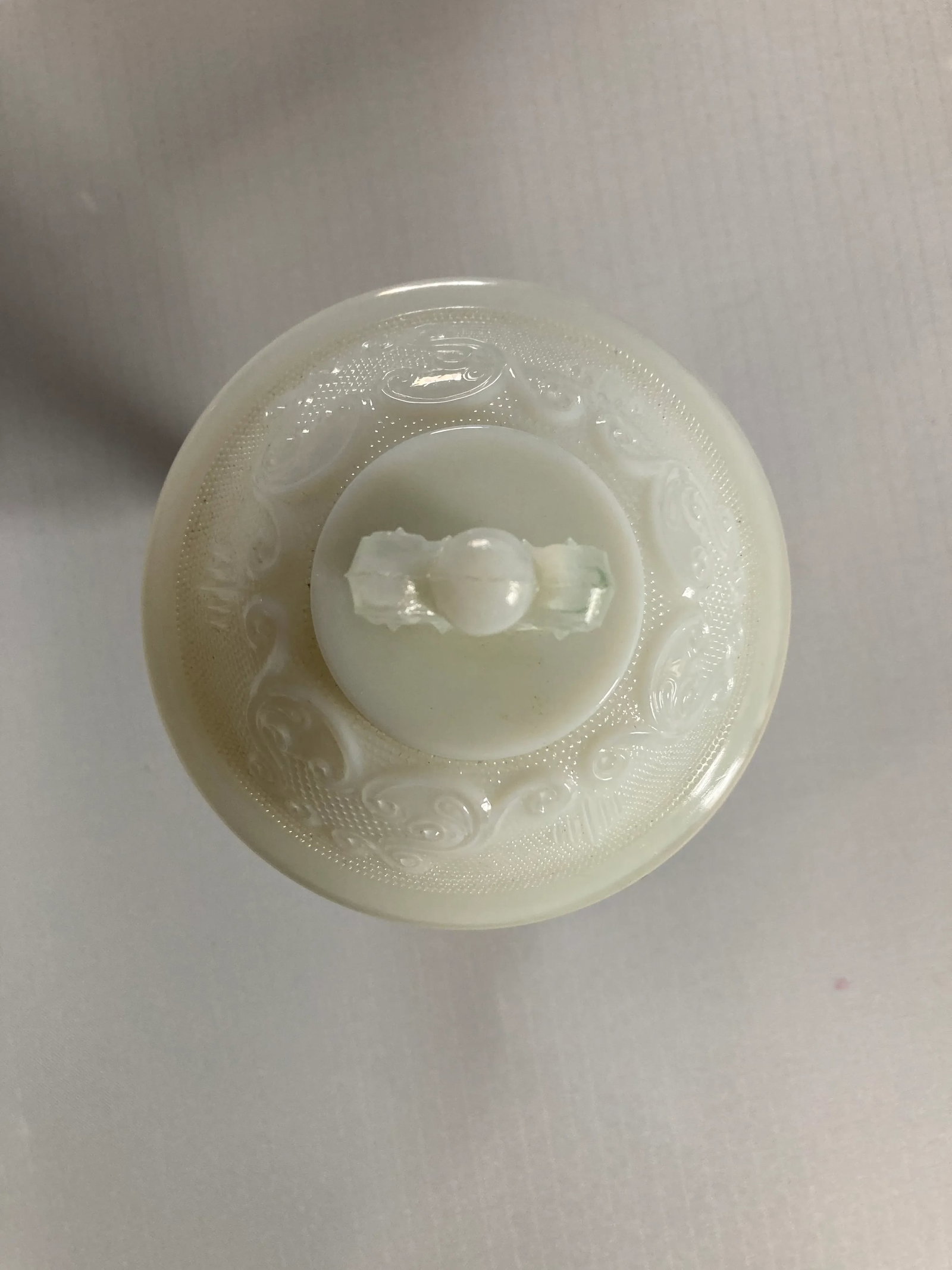 Vintage Opalescent Milk Glass Compote/ Covered Candy Dish - 4
