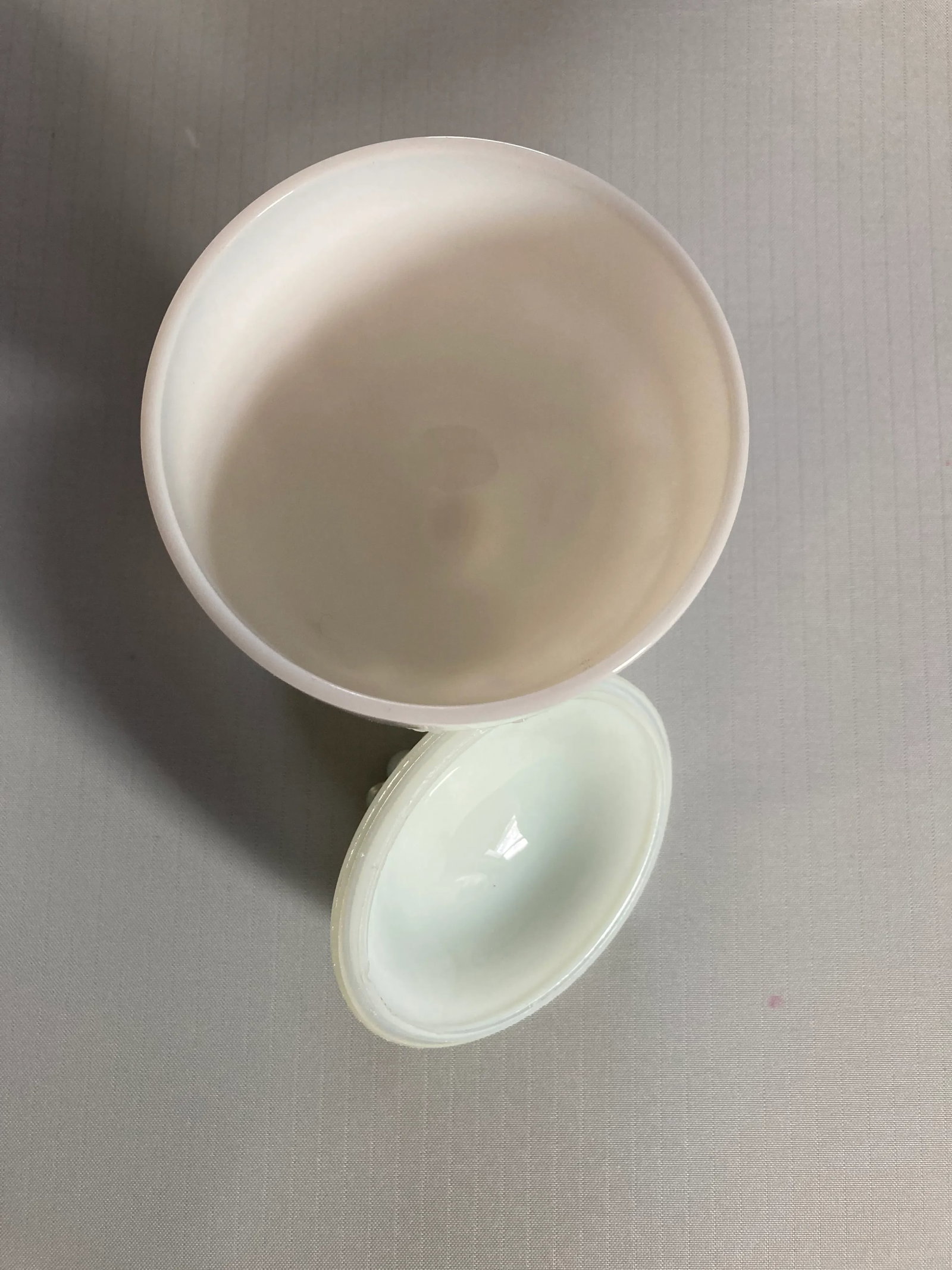 Vintage Opalescent Milk Glass Compote/ Covered Candy Dish - 5