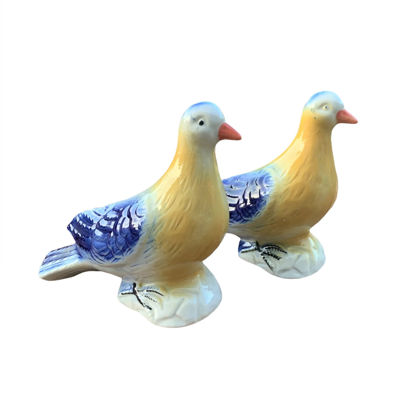 Late 20th Century Brazilian Porcelain Blue & Yellow Bird Figurines- a Pair - 2