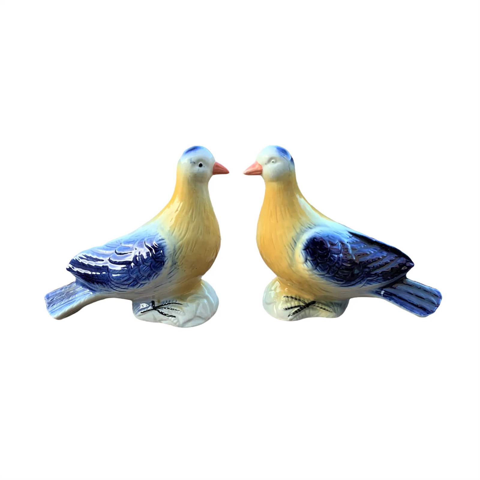 Late 20th Century Brazilian Porcelain Blue & Yellow Bird Figurines- a Pair - 3