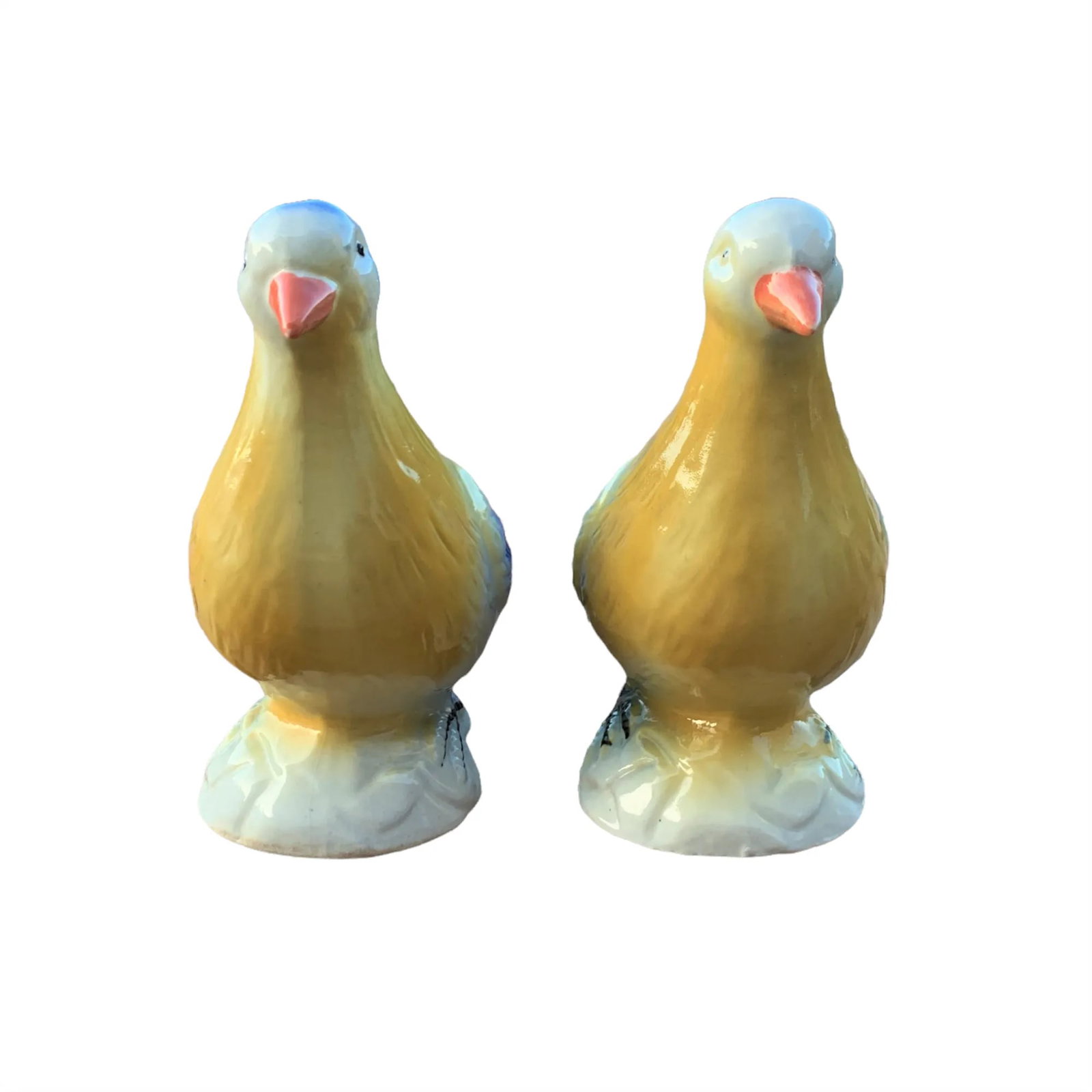 Late 20th Century Brazilian Porcelain Blue & Yellow Bird Figurines- a Pair - 4