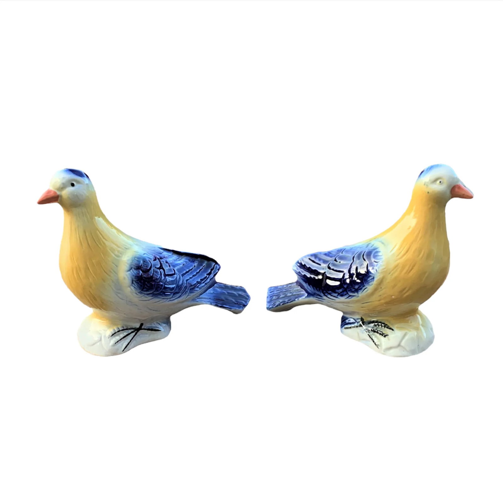 Late 20th Century Brazilian Porcelain Blue & Yellow Bird Figurines- a Pair - 5