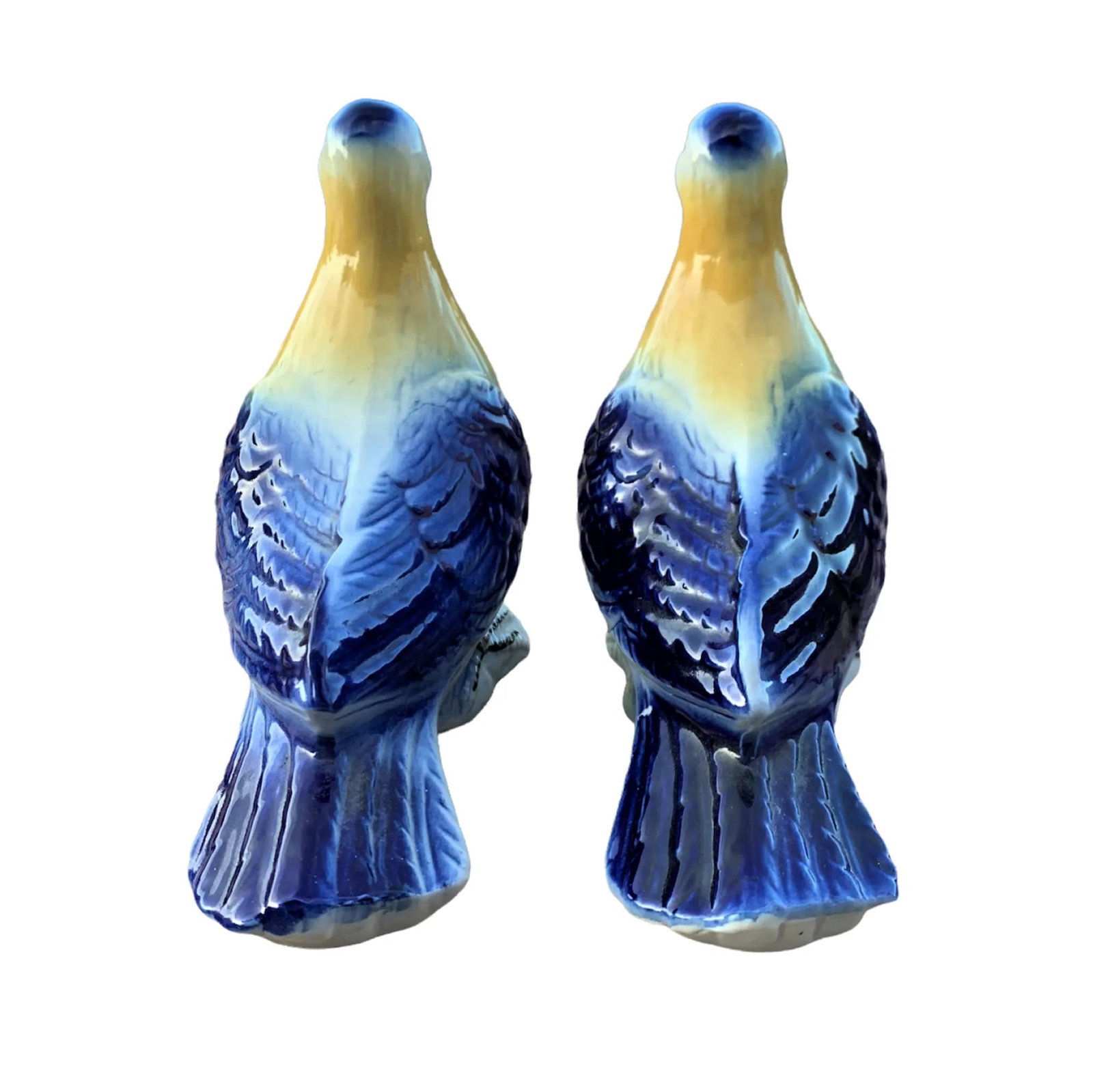 Late 20th Century Brazilian Porcelain Blue & Yellow Bird Figurines- a Pair - 6