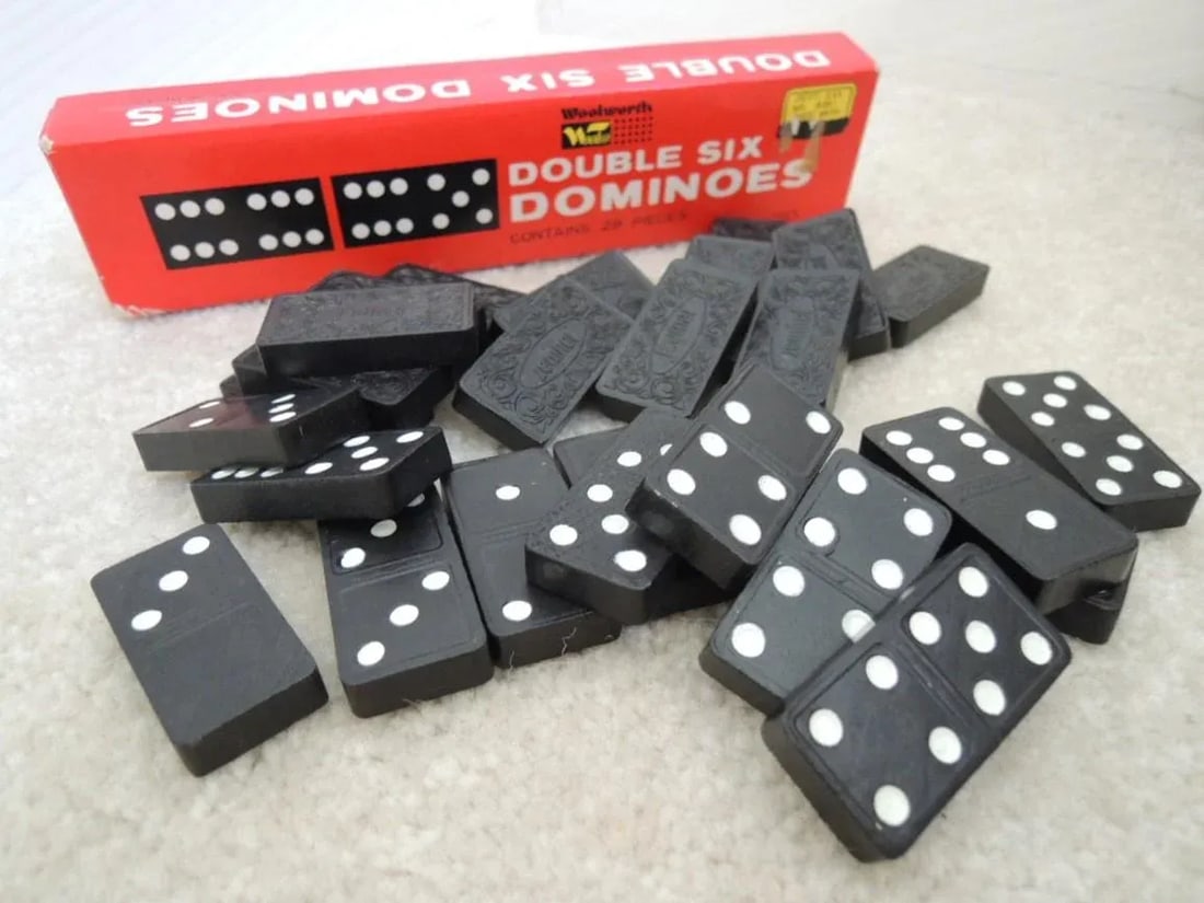 Vintage 1950s Mid-Century Double Six Dominoes Game Woolworths Jaymar - 28 Piece Boxed Set - 2