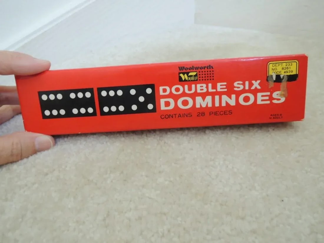 Vintage 1950s Mid-Century Double Six Dominoes Game Woolworths Jaymar - 28 Piece Boxed Set - 3