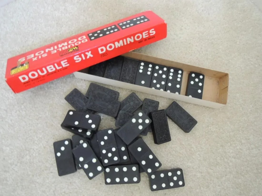 Vintage 1950s Mid-Century Double Six Dominoes Game Woolworths Jaymar - 28 Piece Boxed Set - 6